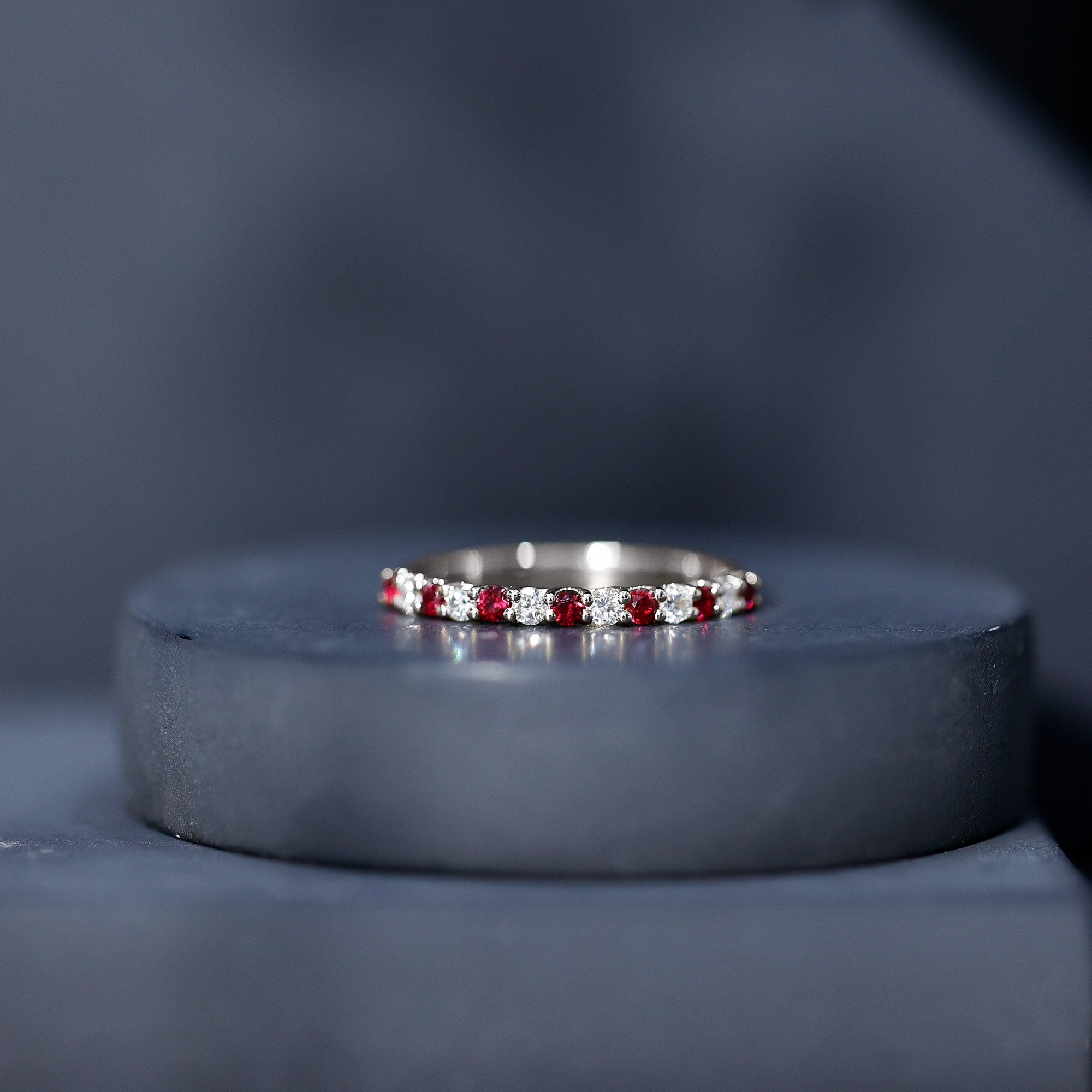 Lab Created Ruby and Diamond Stackable Band Ring AAAA - Rosec Jewels