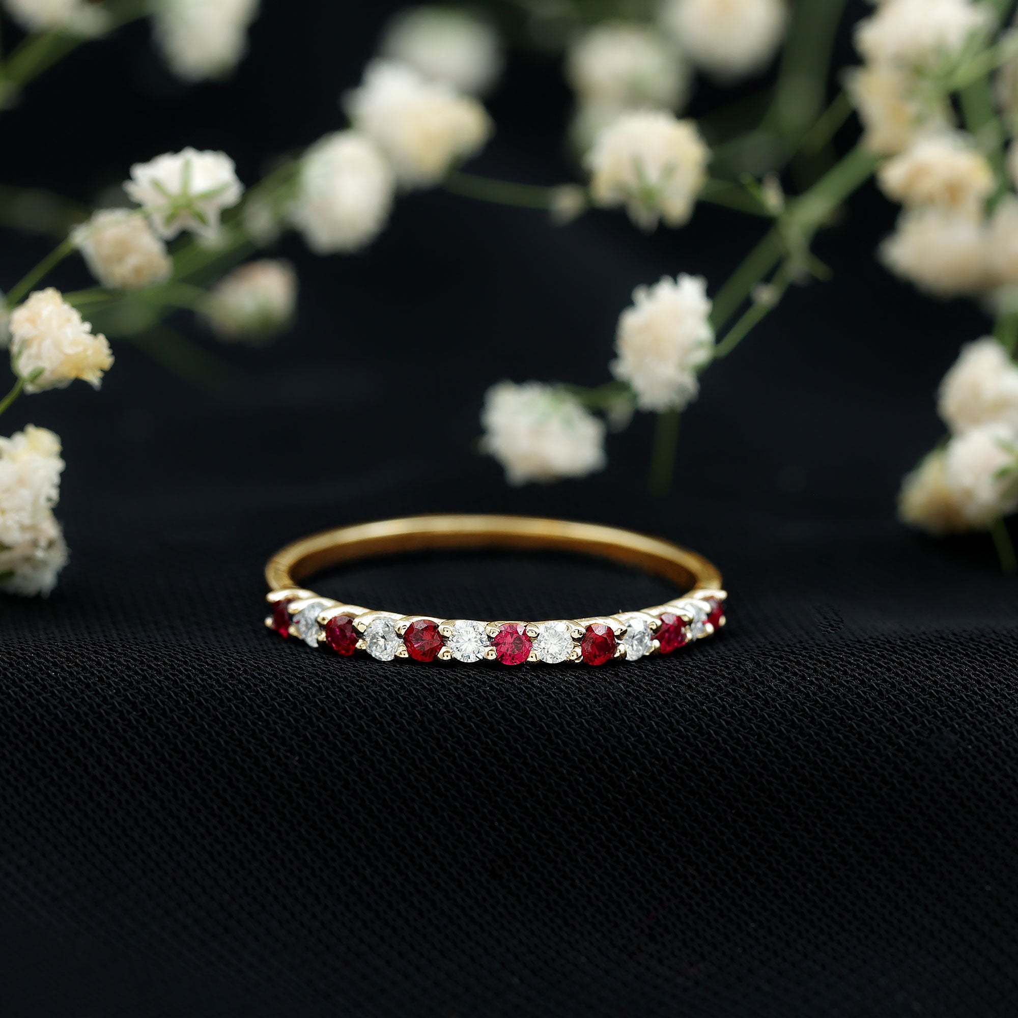 Lab Created Ruby and Diamond Stackable Band Ring AAAA - Rosec Jewels