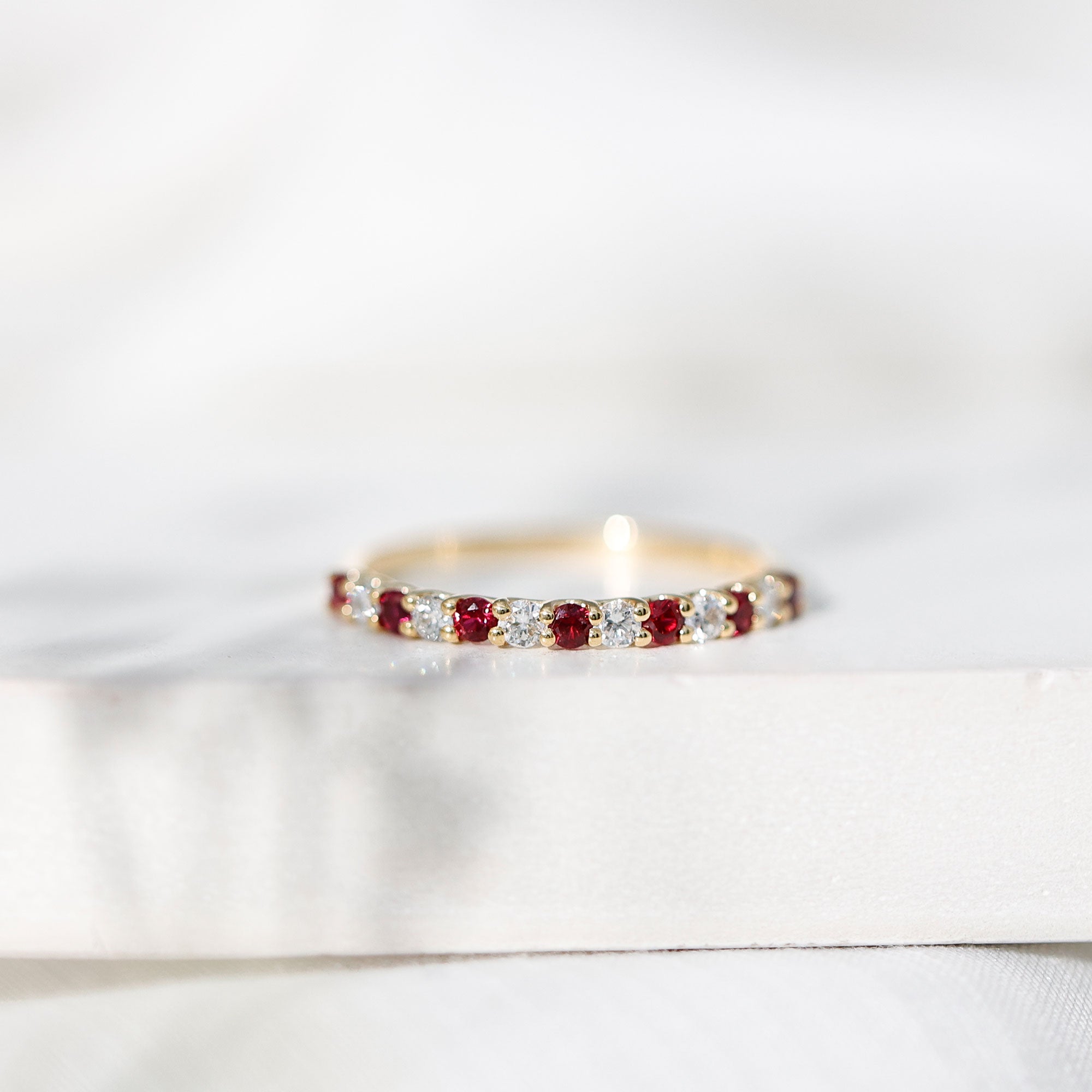Lab Created Ruby and Diamond Stackable Band Ring AAAA - Rosec Jewels
