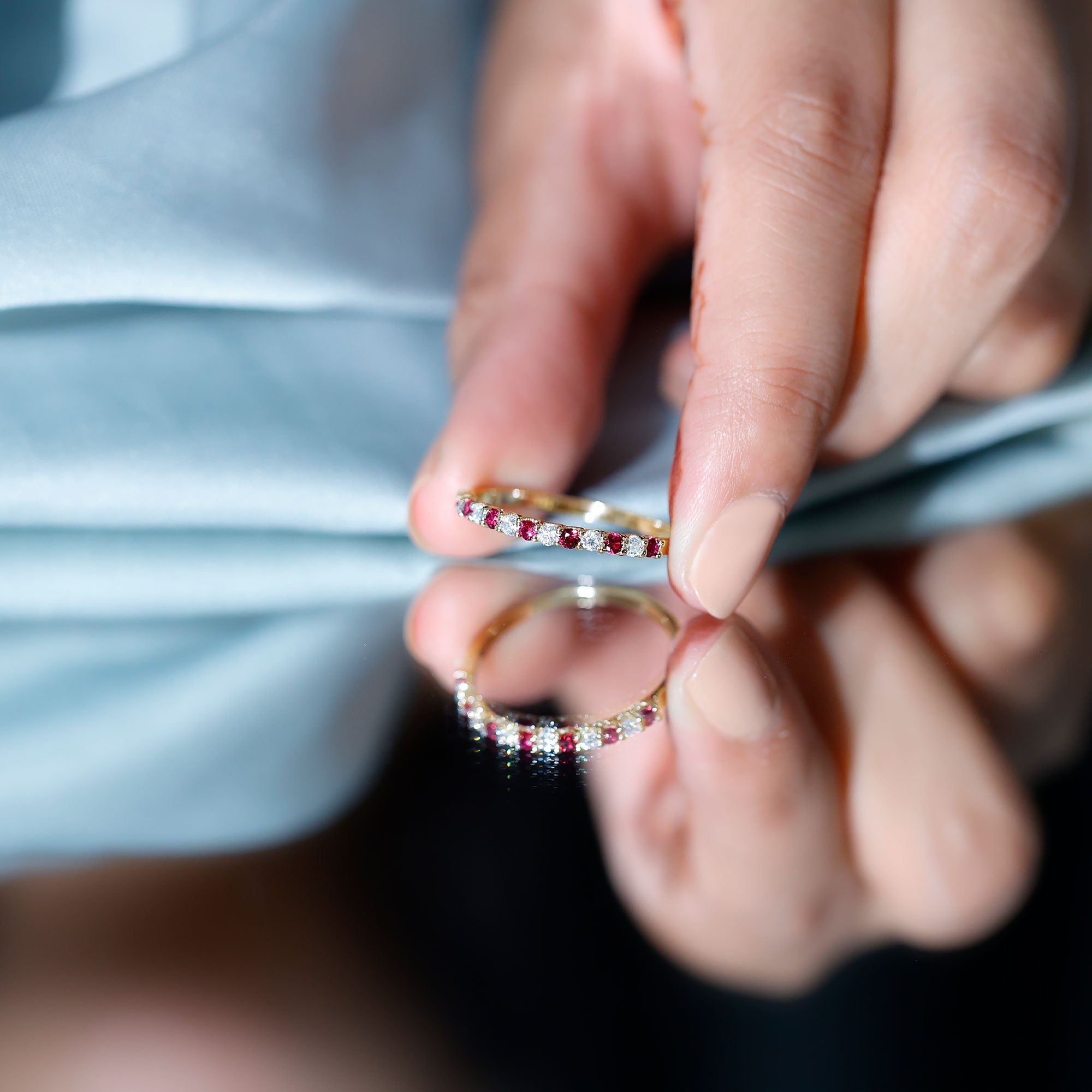 Lab Created Ruby and Diamond Stackable Band Ring AAAA - Rosec Jewels