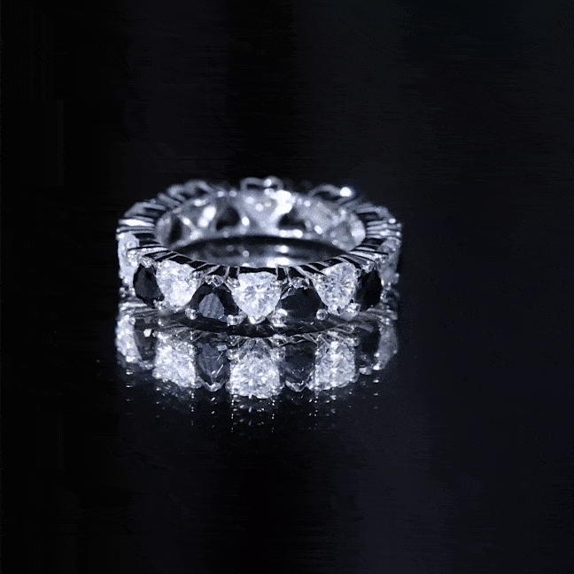 Heart Shape Lab Grown Black Diamond Eternity Band With Moissanite AAAA ( Synthetic ) - Rosec Jewels