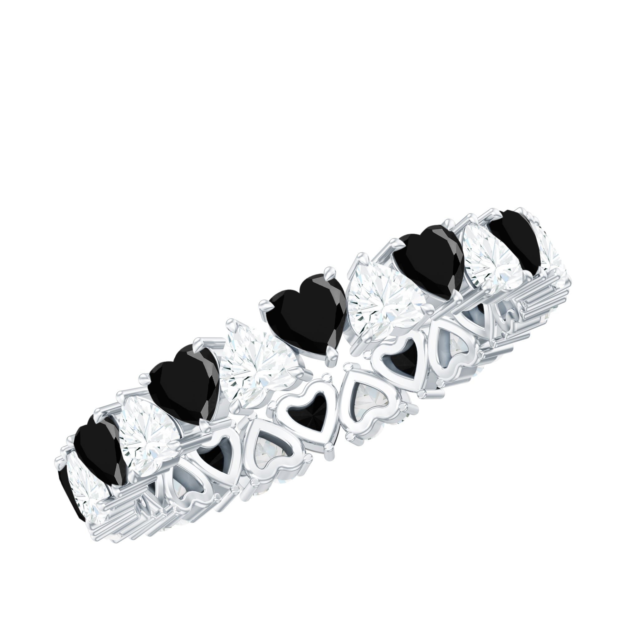 Heart Shape Lab Grown Black Diamond Eternity Band With Moissanite