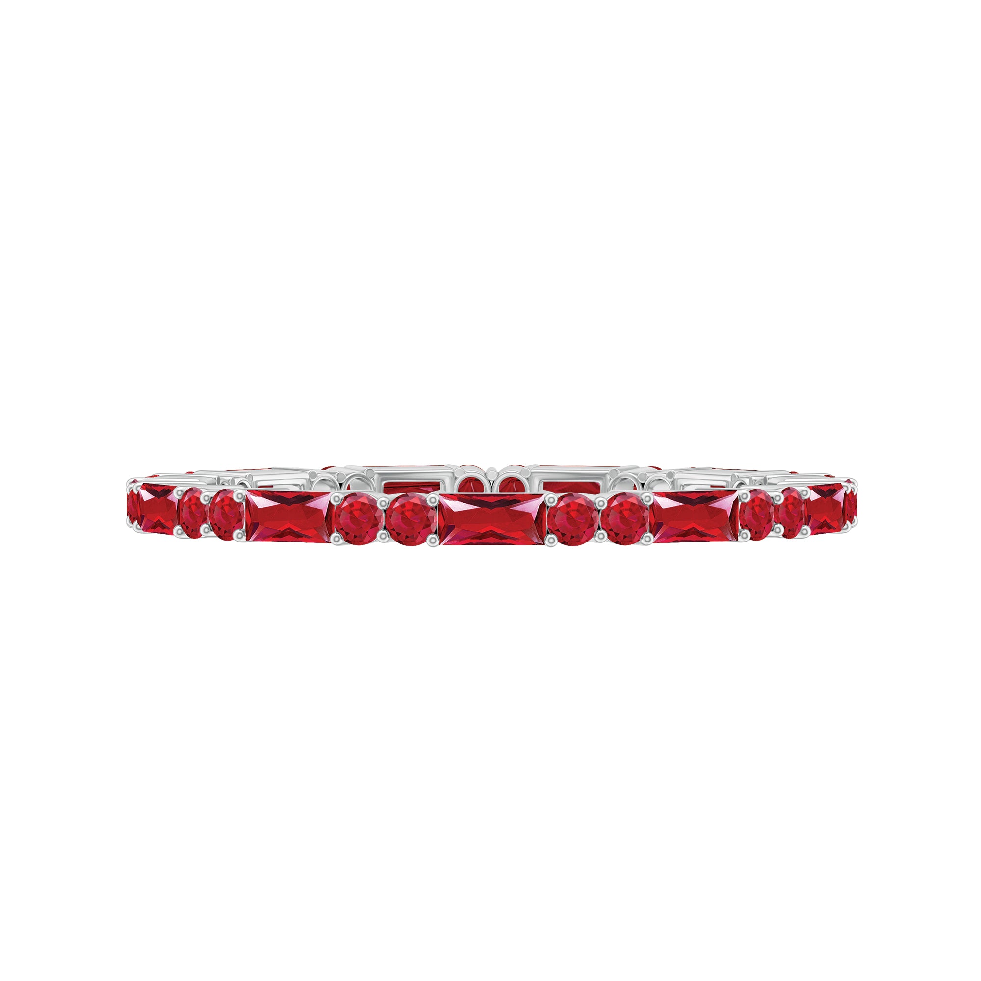 1 CT Baguette and Round Created Ruby Full Eternity Ring AAAA - Rosec Jewels