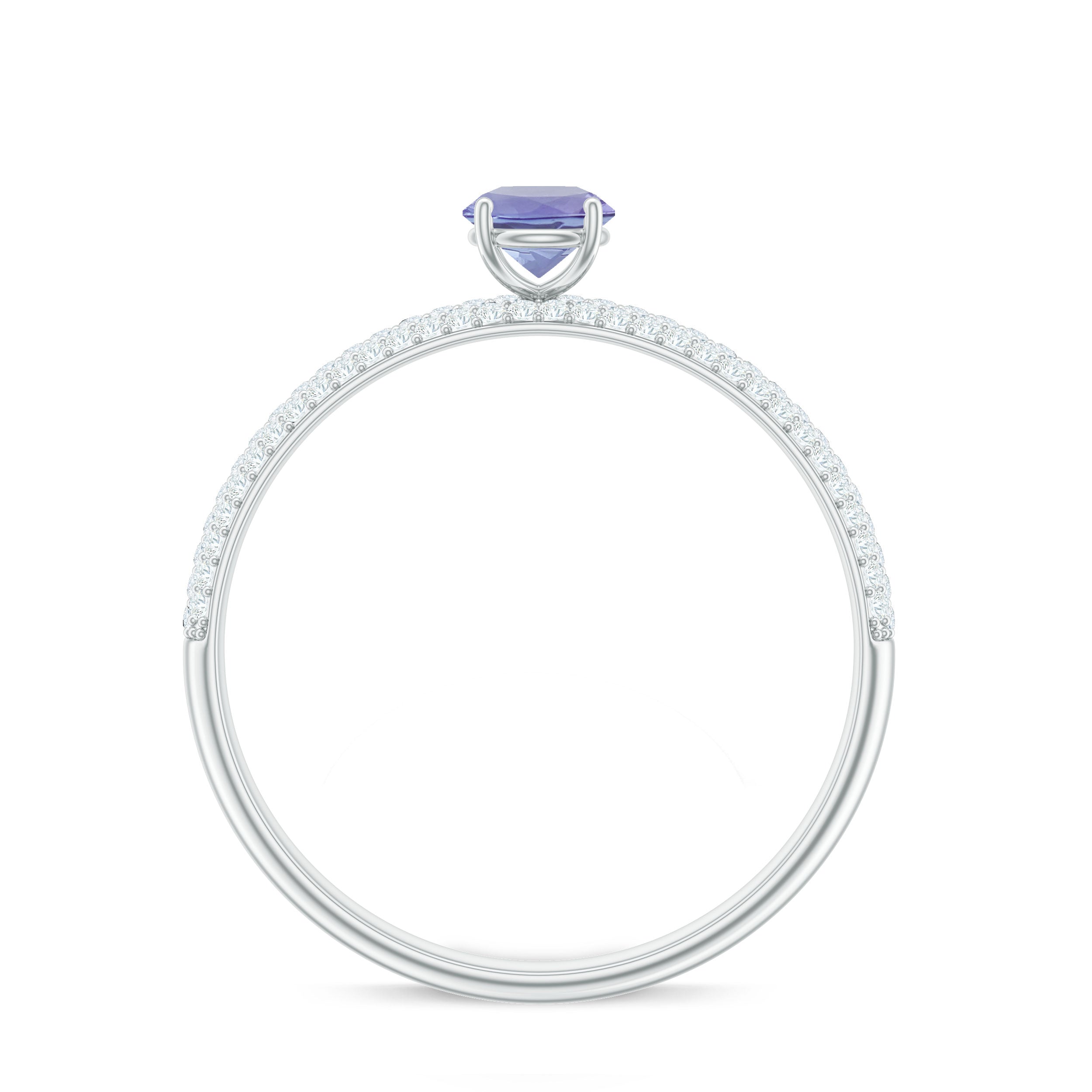Rosec Jewels-Natural Tanzanite Engagement Ring with Pave Diamond Side Stones