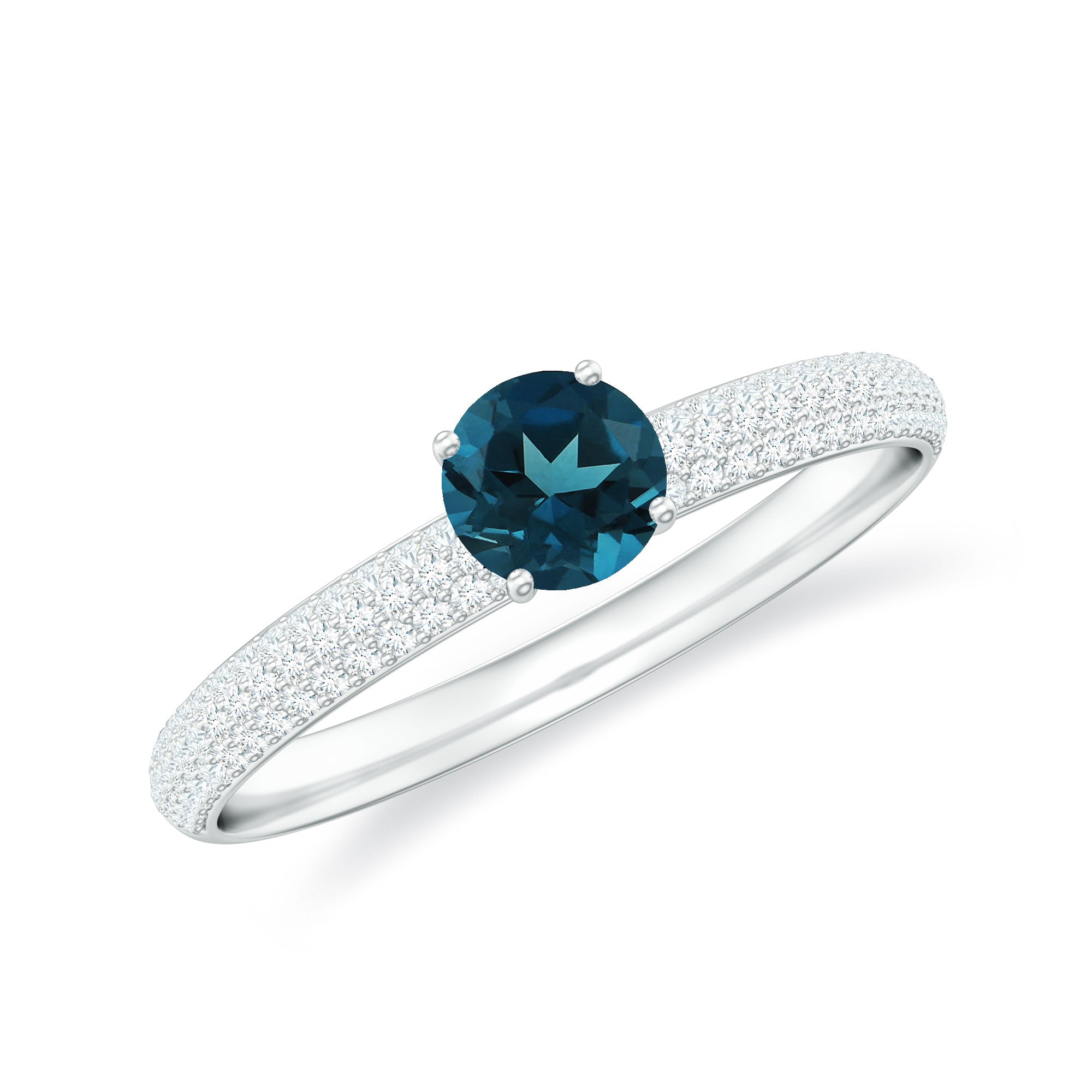 5mm London Blue Topaz Solitaire Promise Ring with Diamond AAA - Rosec Jewels