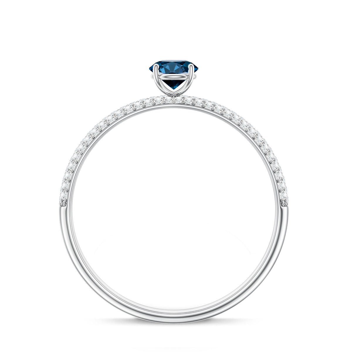0.6 Carat London Blue Topaz Solitaire Promise Ring with Diamond AAA - Rosec Jewels