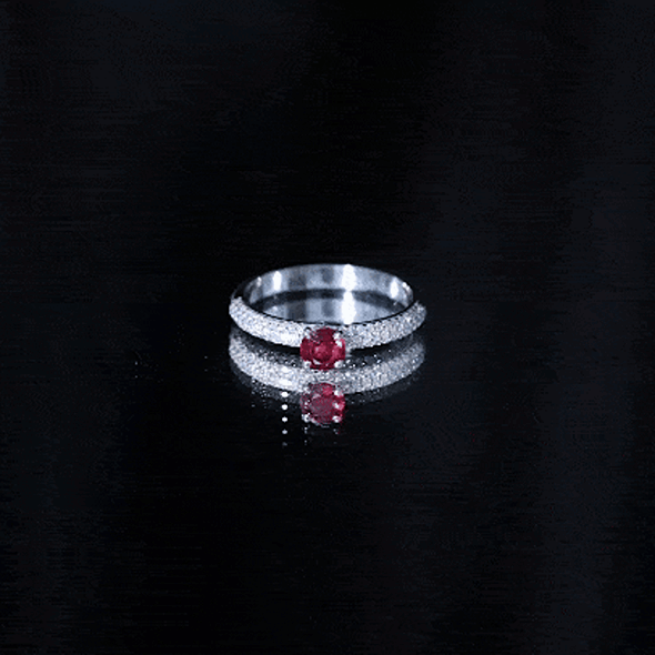 Lab Created Ruby Solitaire Ring with Moissanite Side Stones AAAA - Rosec Jewels
