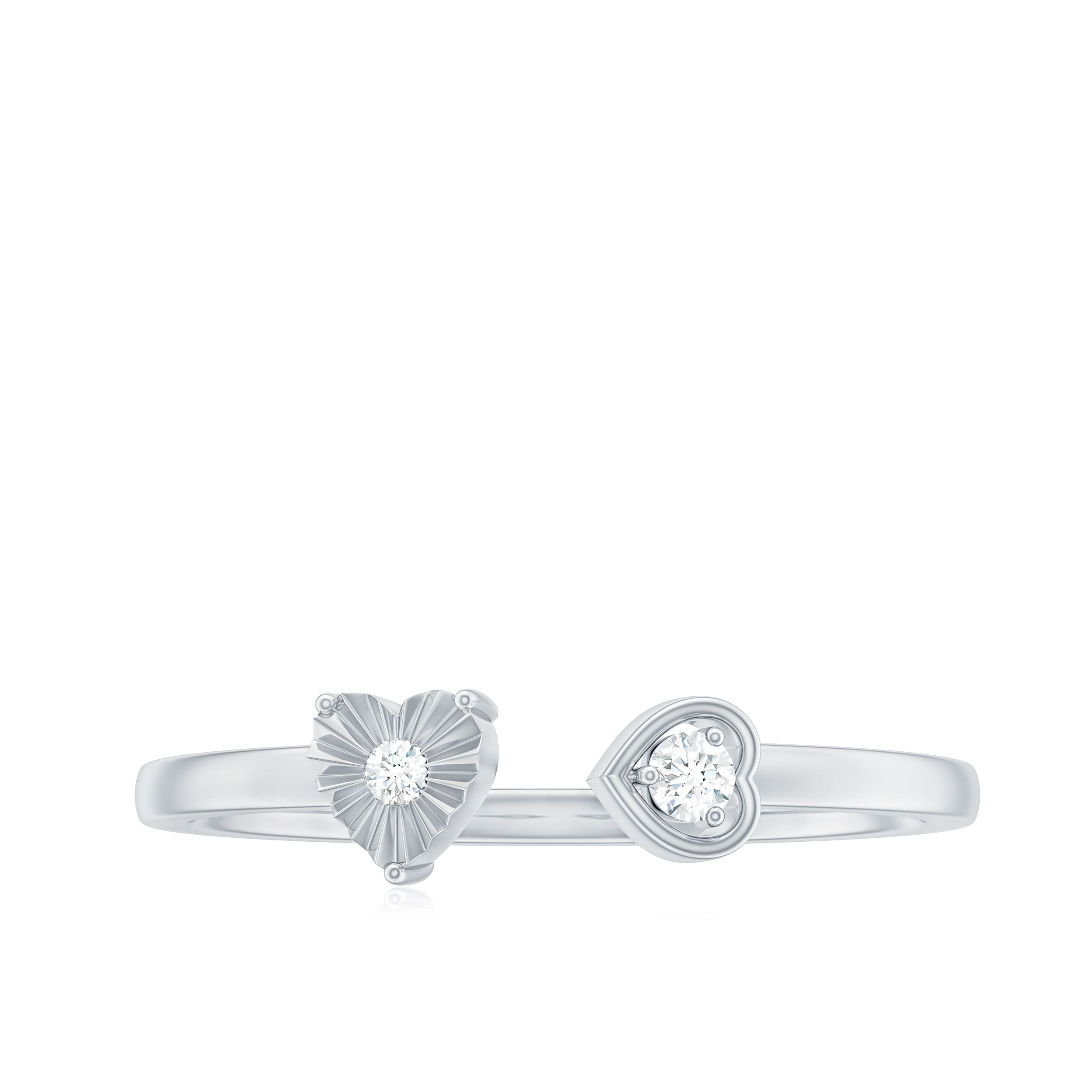 Certified Real Diamond Heart Promise Ring in Cuff Style Natural - ( HI-SI ) - Rosec Jewels