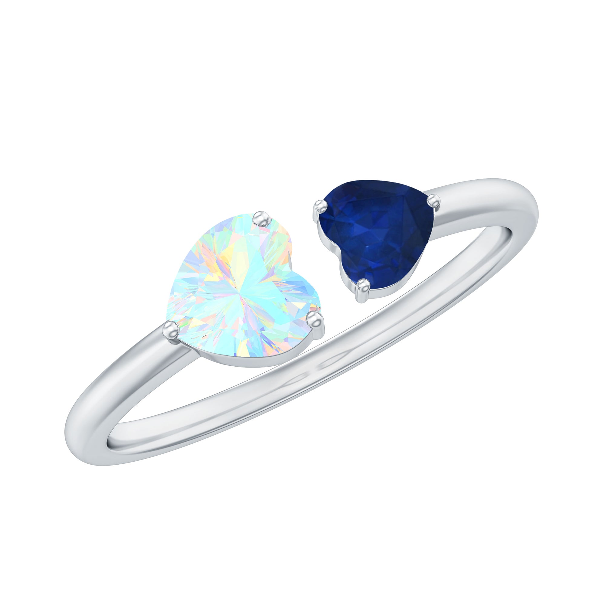Rosec Jewels-Natural Heart Shape Ethiopian Opal and Blue Sapphire 2 Stone Promise Ring