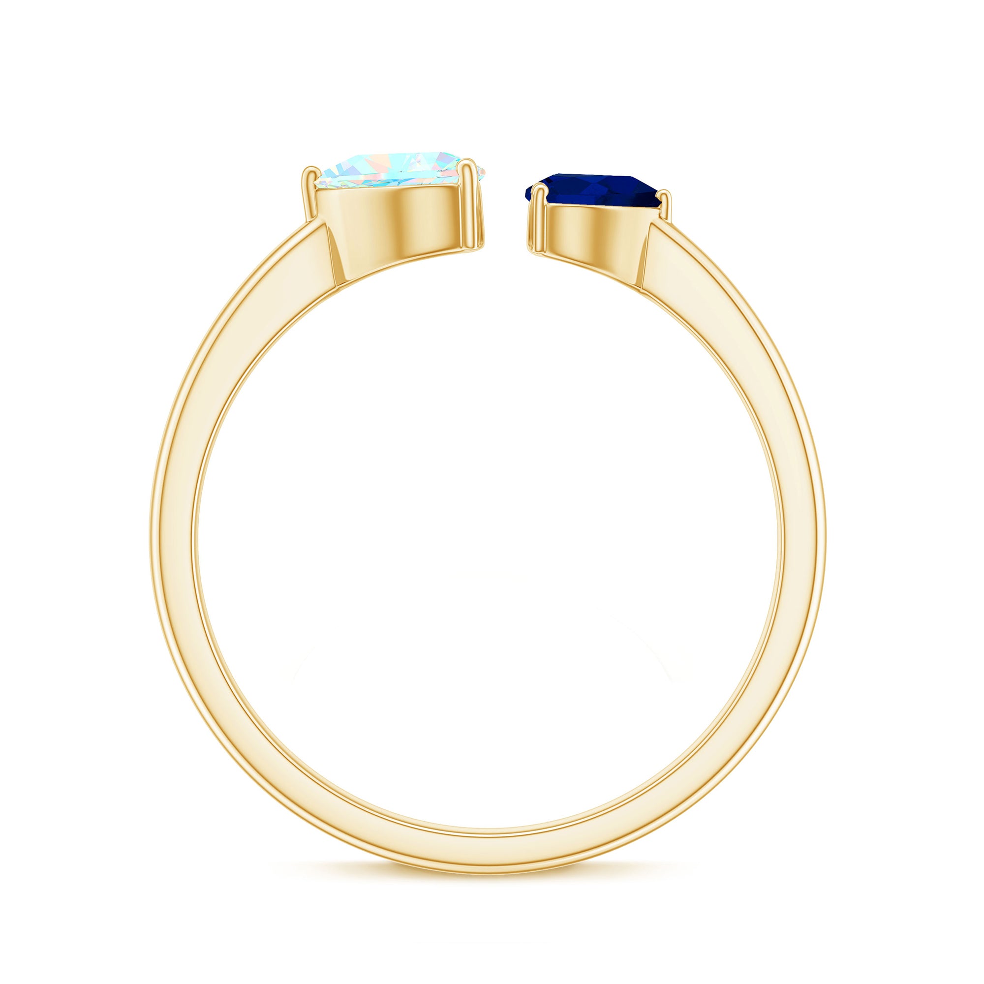 Rosec Jewels-Natural Heart Shape Ethiopian Opal and Blue Sapphire 2 Stone Promise Ring