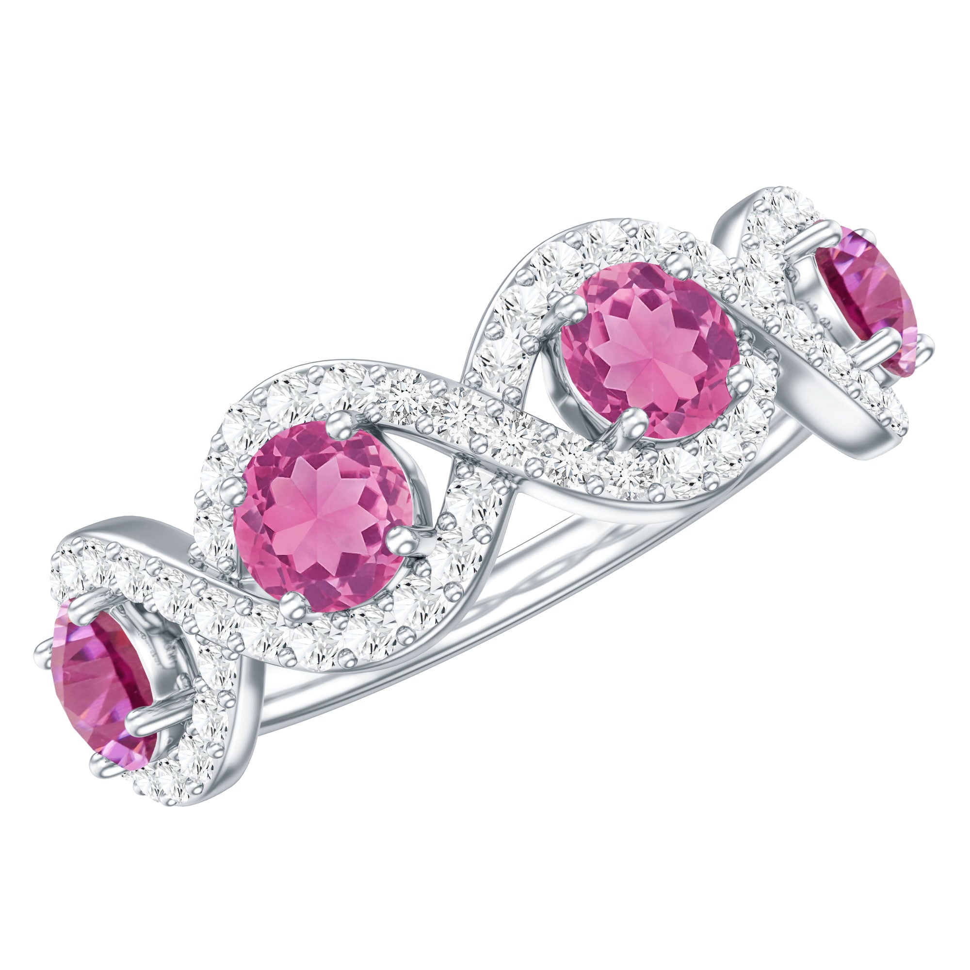 Pink Tourmaline Infinity Half Eternity Band Ring with Diamond AAA - Rosec Jewels