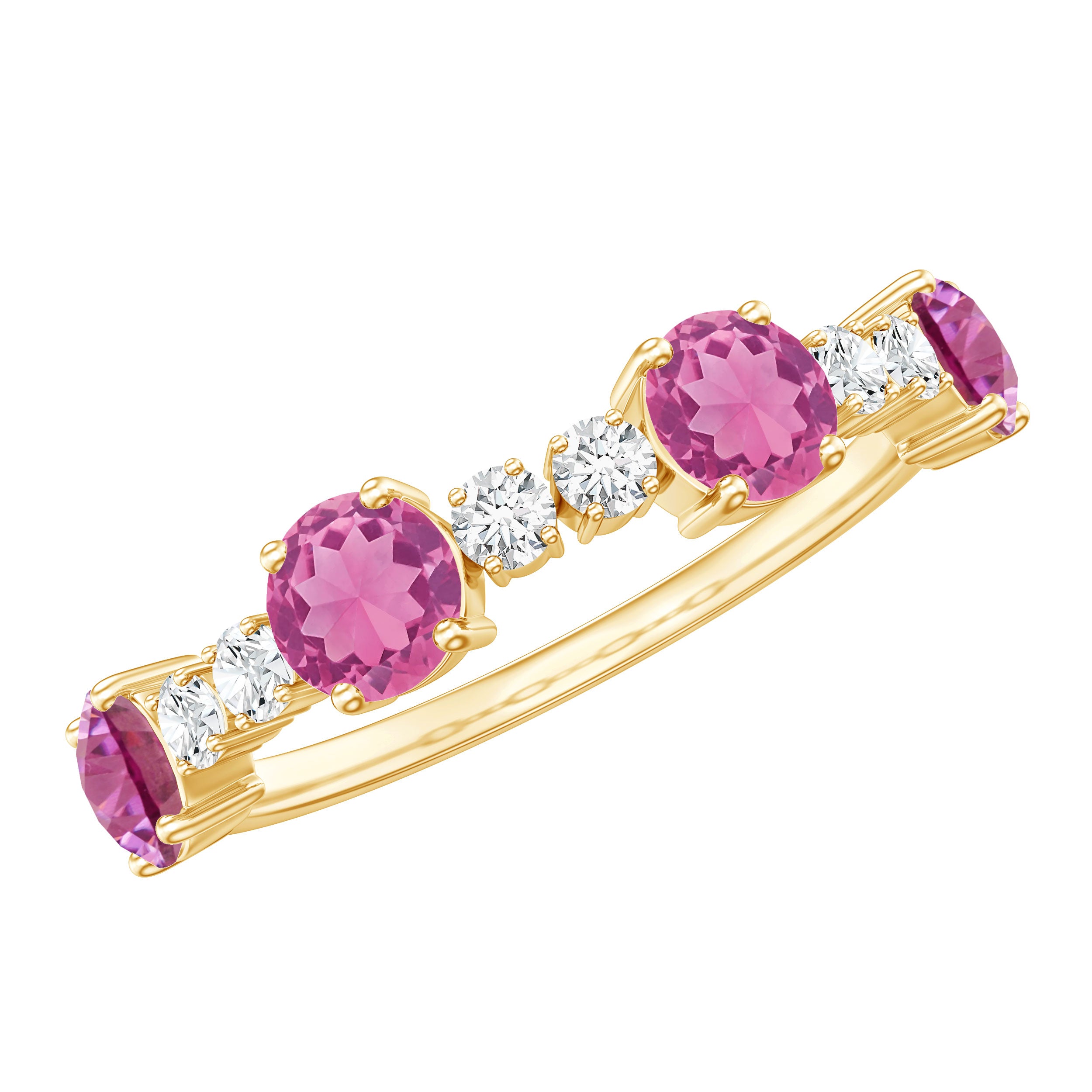 Alternate Semi Eternity Ring with Pink Tourmaline and Diamond AAA - Rosec Jewels