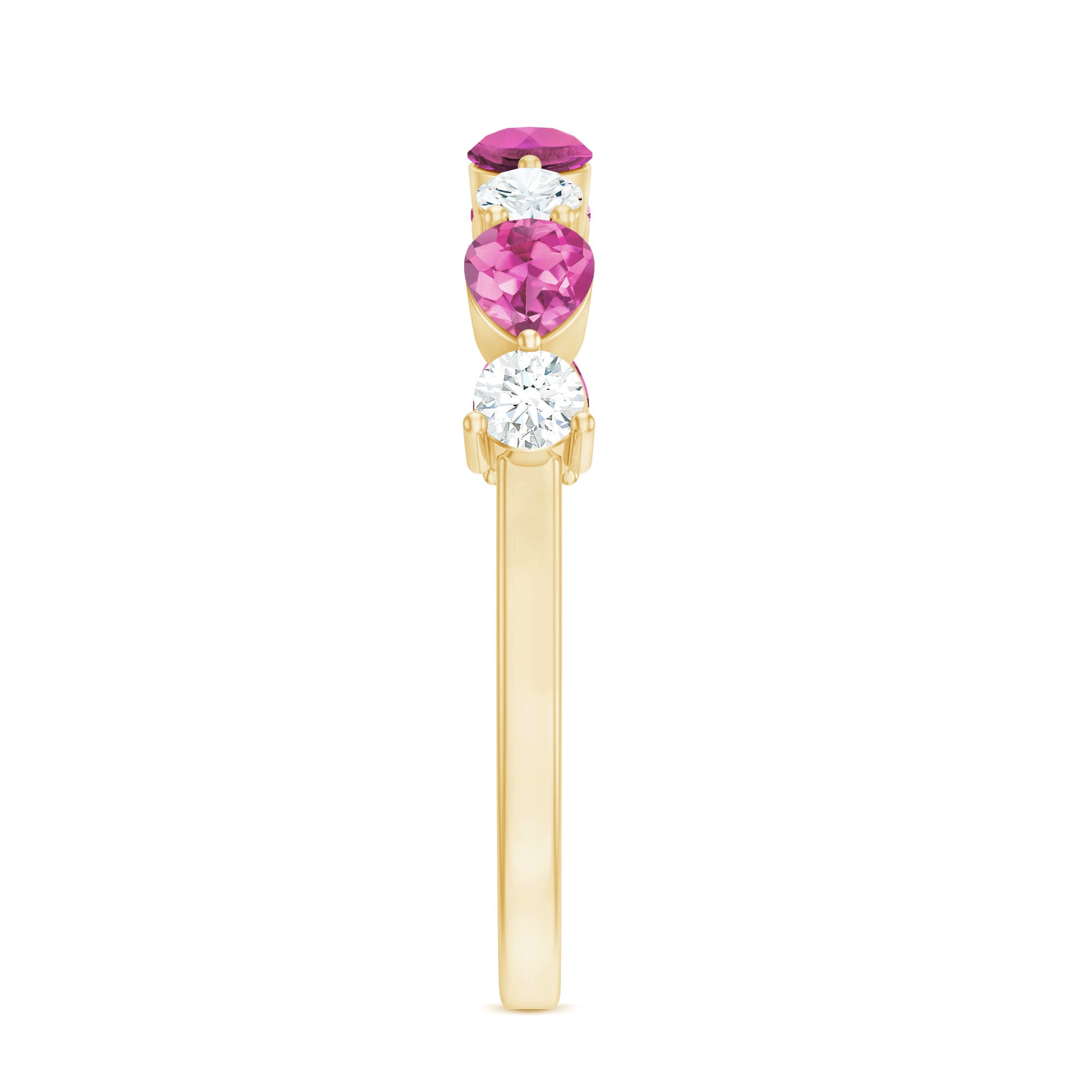 Natural Pink Tourmaline and Diamond Wedding Band For Her AAA - Rosec Jewels
