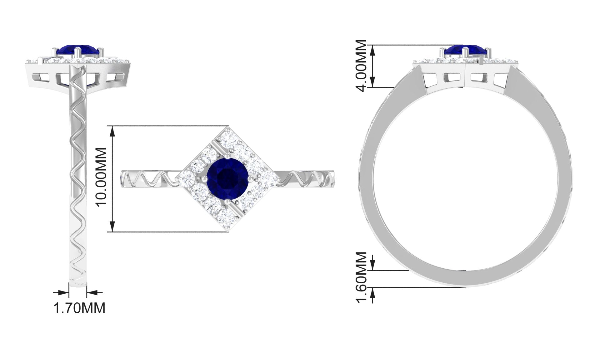 3/4 CT Minimal Blue Sapphire and Diamond Ring with Textured Details AAA - Rosec Jewels
