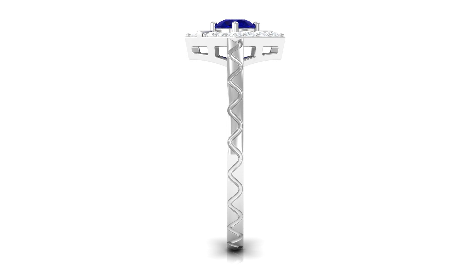 3/4 CT Minimal Blue Sapphire and Diamond Ring with Textured Details AAA - Rosec Jewels