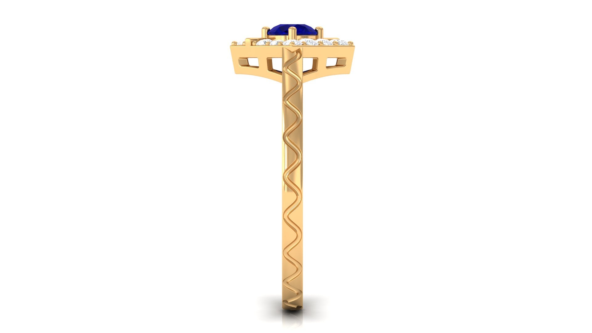 3/4 CT Minimal Blue Sapphire and Diamond Ring with Textured Details AAA - Rosec Jewels