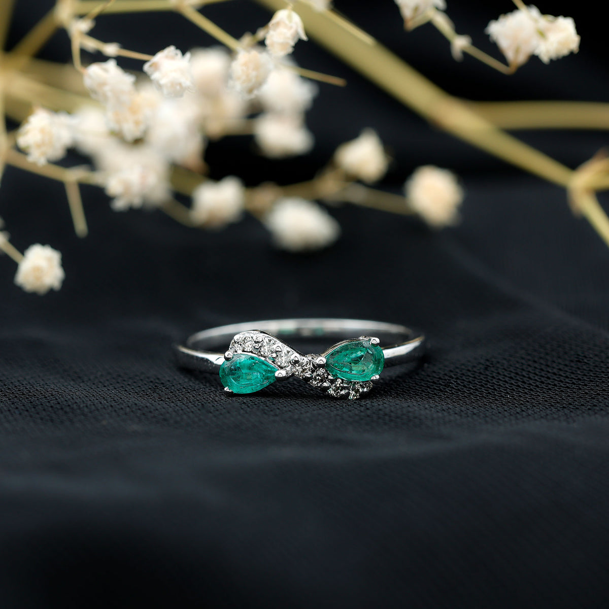 Natural Pear Emerald and Diamond Infinity Promise Ring AAA - Rosec Jewels