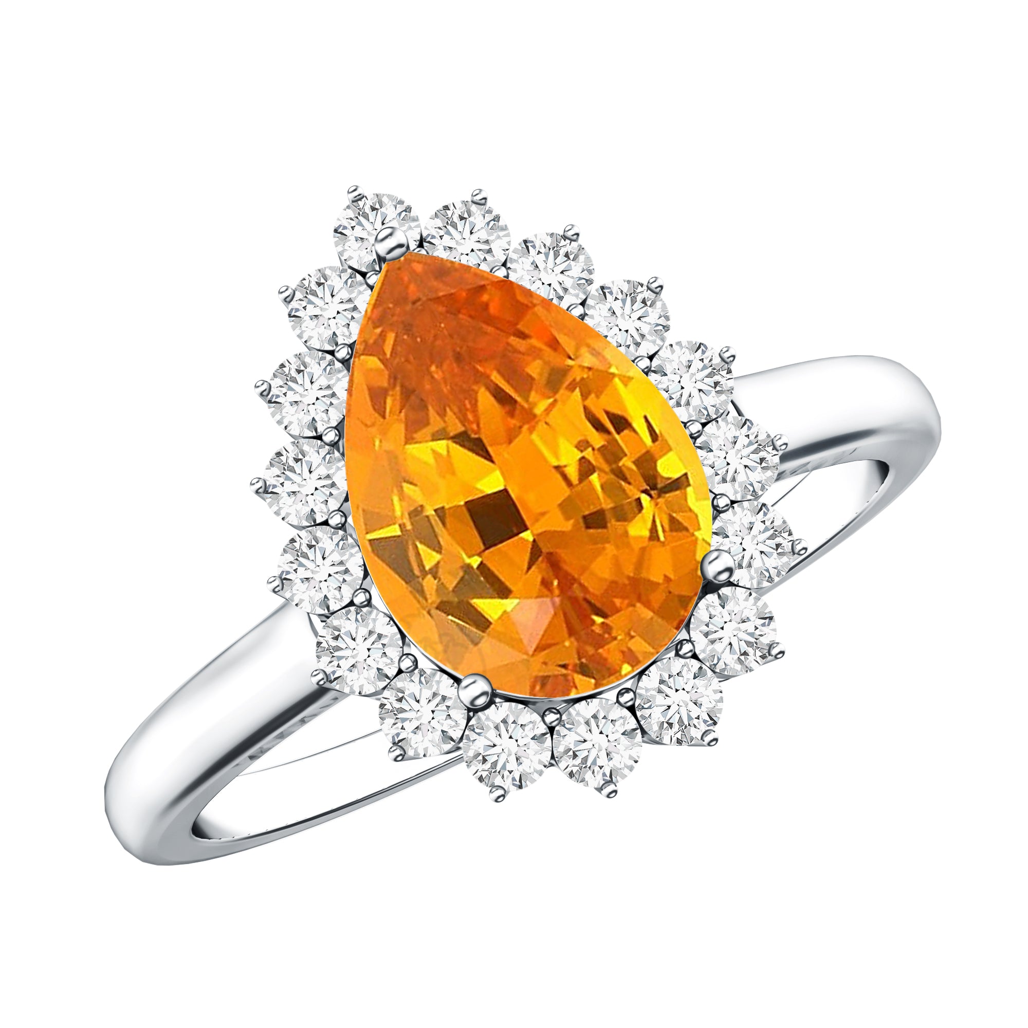 2.5 Carat Lab Grown Orange Sapphire Teardrop Engagement Ring with Diamond Halo AAAA - Rosec Jewels