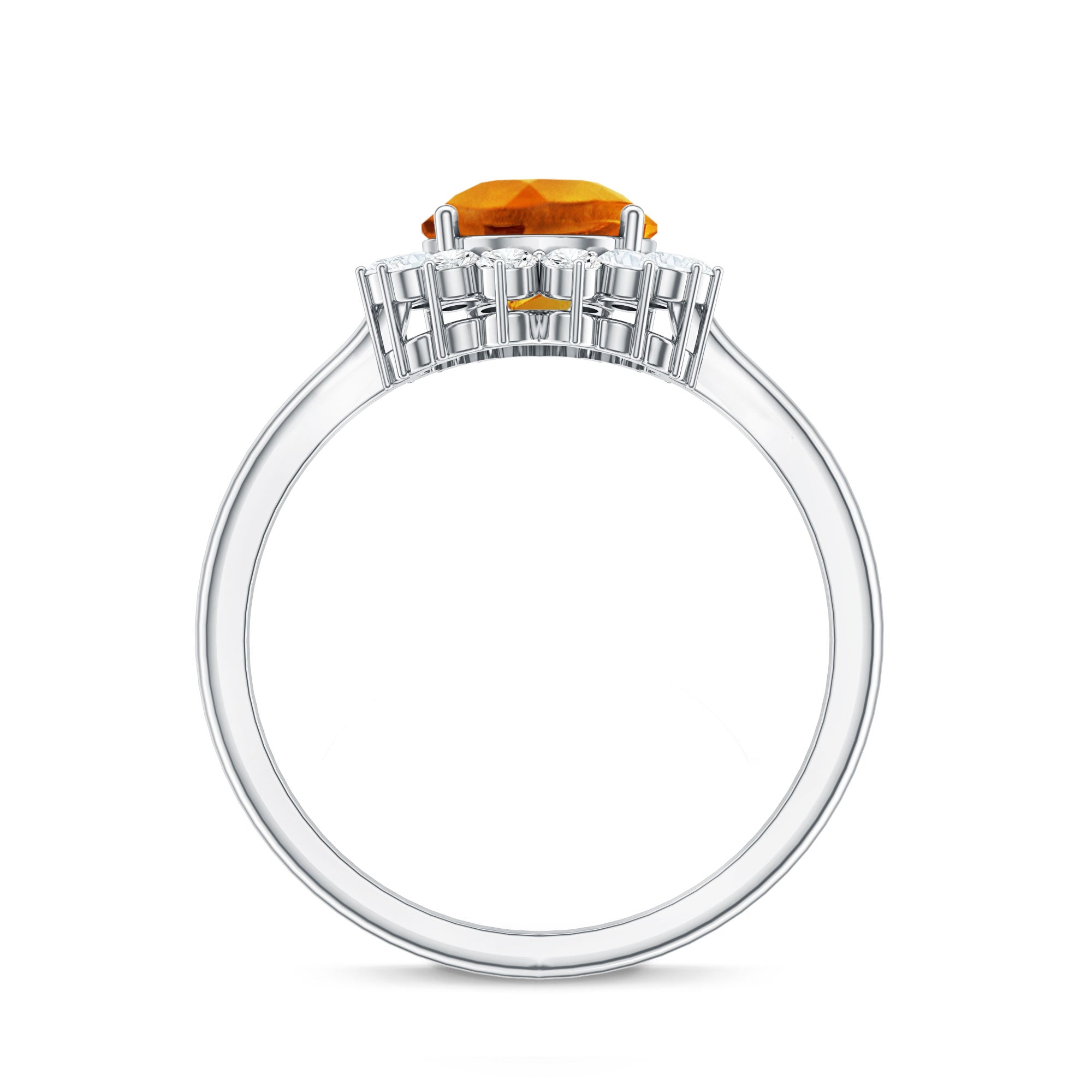 2.5 Carat Lab Grown Orange Sapphire Teardrop Engagement Ring with Diamond Halo AAAA - Rosec Jewels