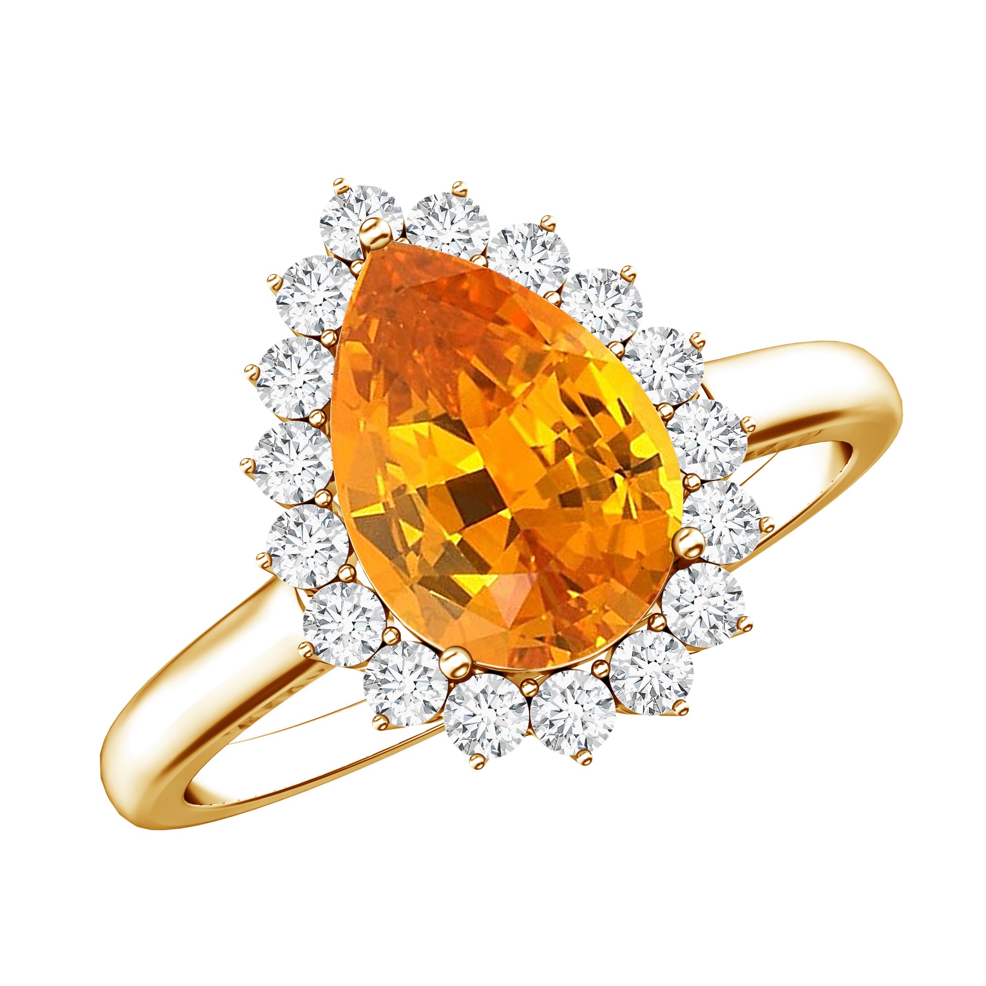 2.5 Carat Lab Grown Orange Sapphire Teardrop Engagement Ring with Diamond Halo AAAA - Rosec Jewels