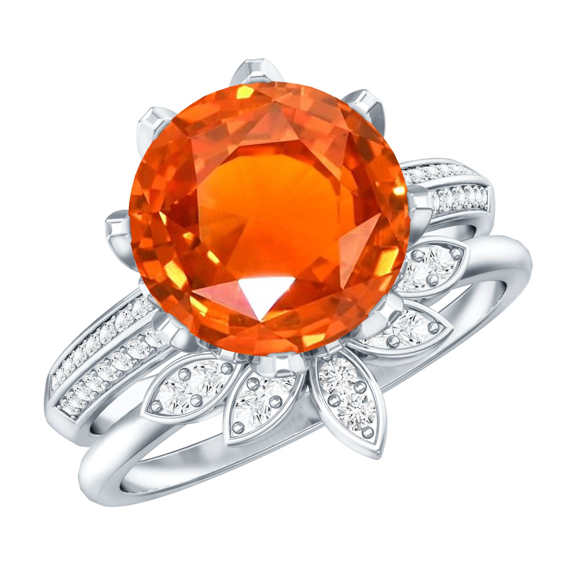 Nature Inspired 4.5 Carat Lab Grown Orange Sapphire Engagement Ring with Enhancer AAAA - Rosec Jewels