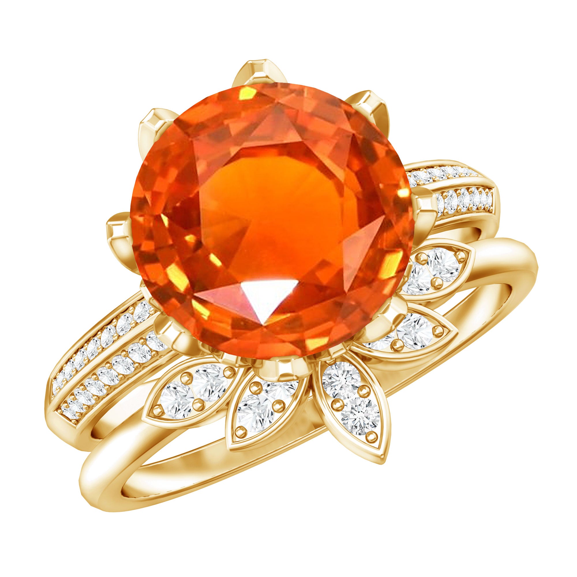 Nature Inspired 4.5 Carat Lab Grown Orange Sapphire Engagement Ring with Enhancer AAAA - Rosec Jewels