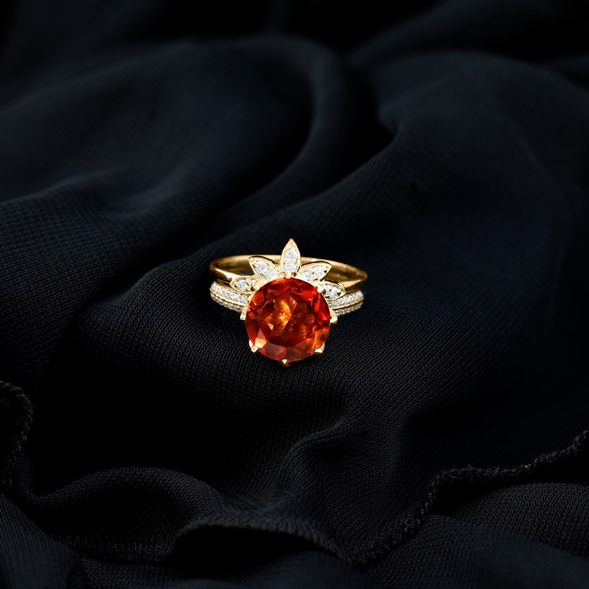 Nature Inspired 4.5 Carat Lab Grown Orange Sapphire Engagement Ring with Enhancer AAAA - Rosec Jewels