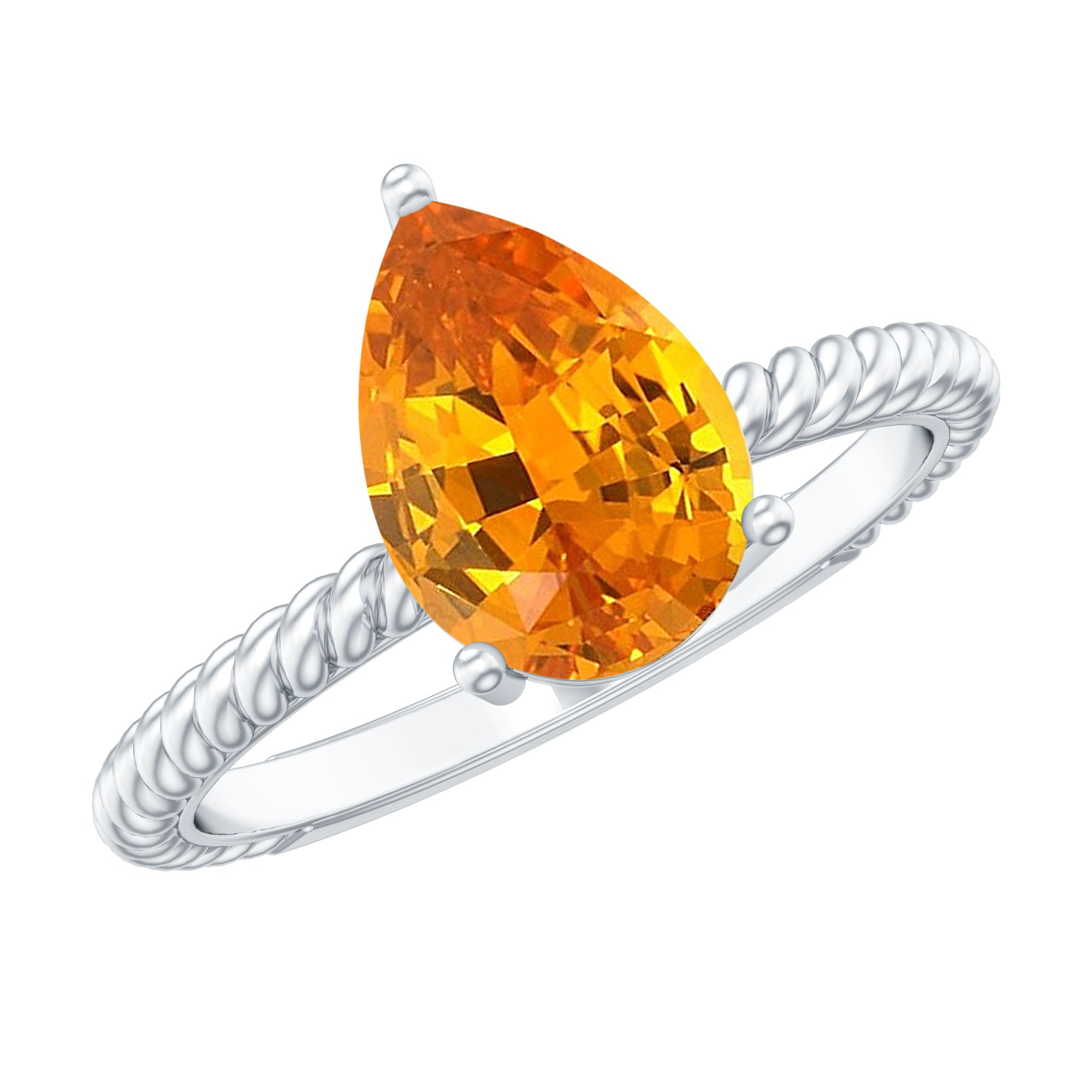 Pear Cut Created Orange Sapphire Solitaire Engagement Ring