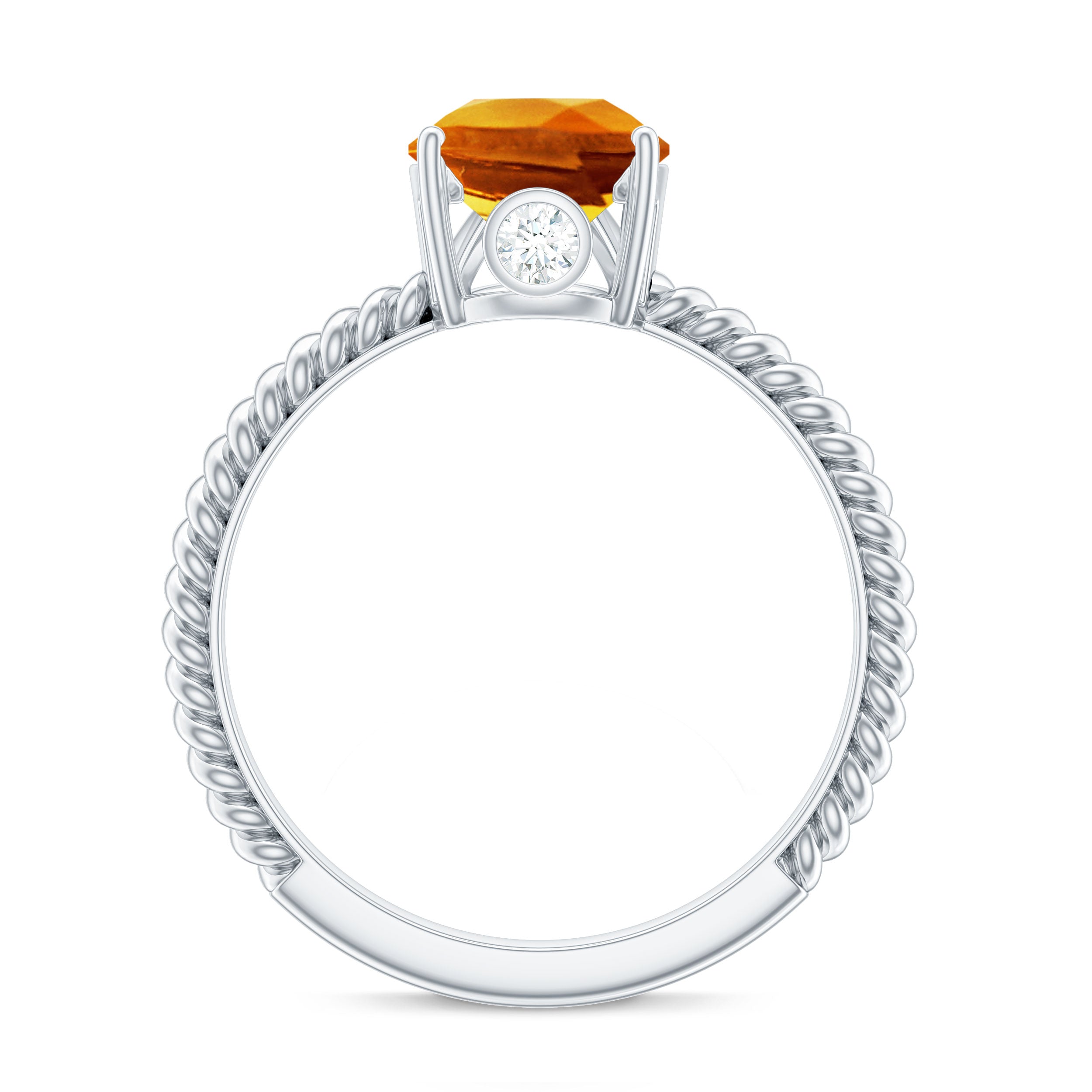 2.5 Carat Lab Grown Orange Sapphire Pear Shaped Engagement Ring with Twisted Rope AAAA - Rosec Jewels