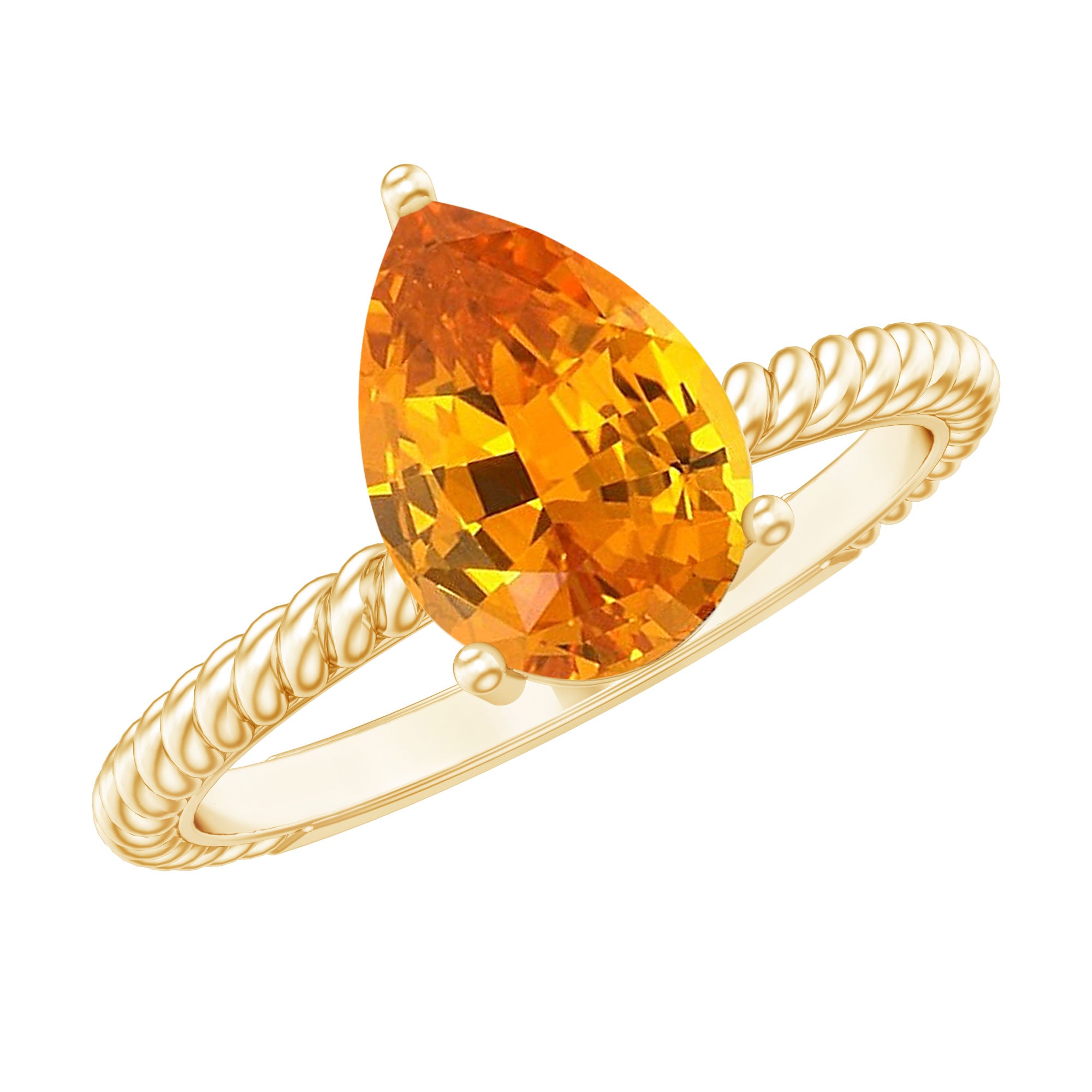 2.5 Carat Lab Grown Orange Sapphire Pear Shaped Engagement Ring with Twisted Rope AAAA - Rosec Jewels