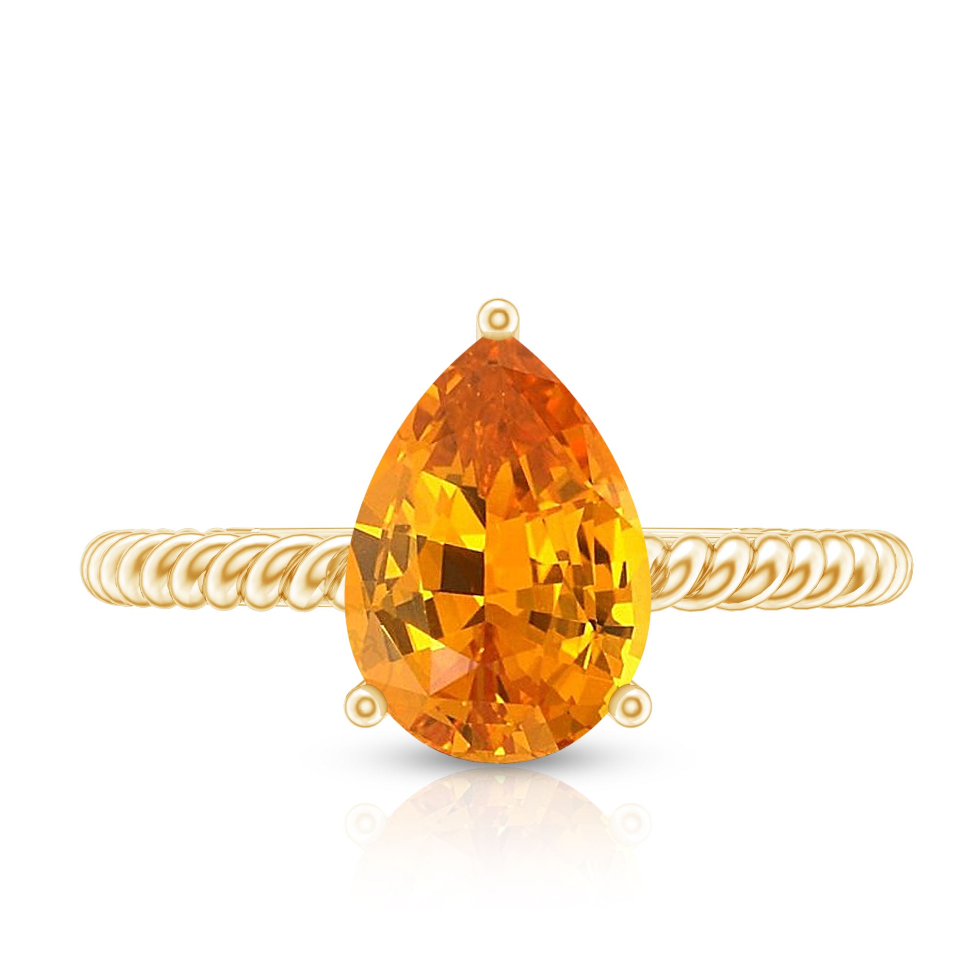 2.5 Carat Lab Grown Orange Sapphire Pear Shaped Engagement Ring with Twisted Rope AAAA - Rosec Jewels