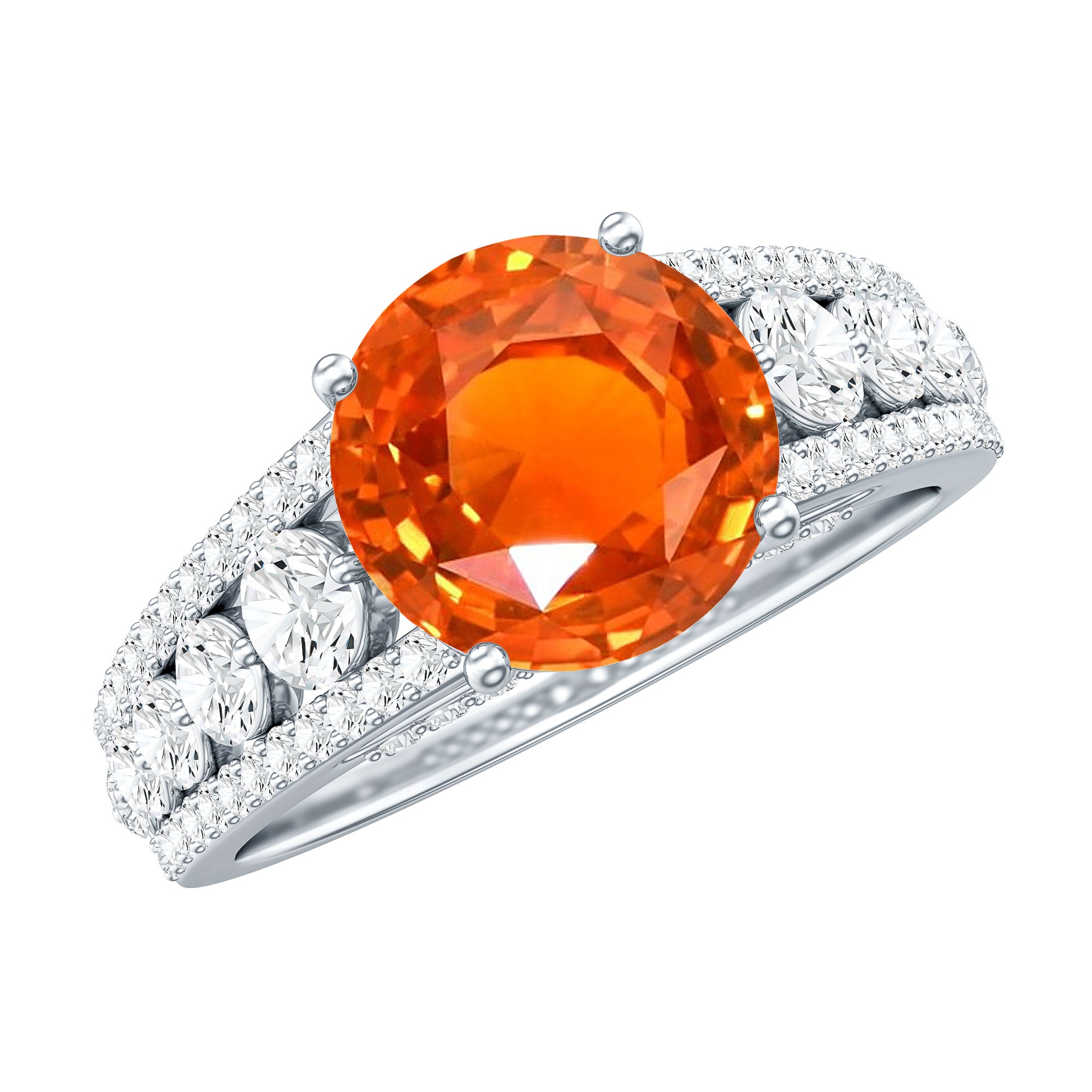 2.25 Carat Lab Grown Orange Sapphire Solitaire Engagement Ring with Side Stones AAAA - Rosec Jewels