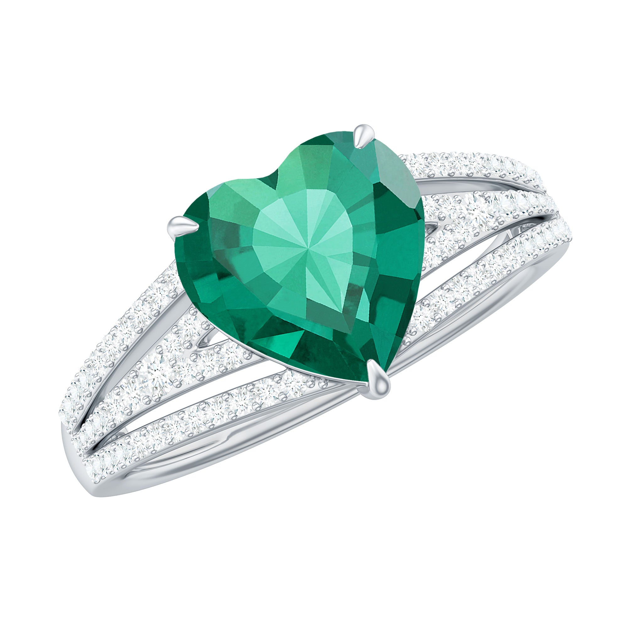 Designer 8 mm Lab Grown Emerald Heart Engagement Ring With Diamonds