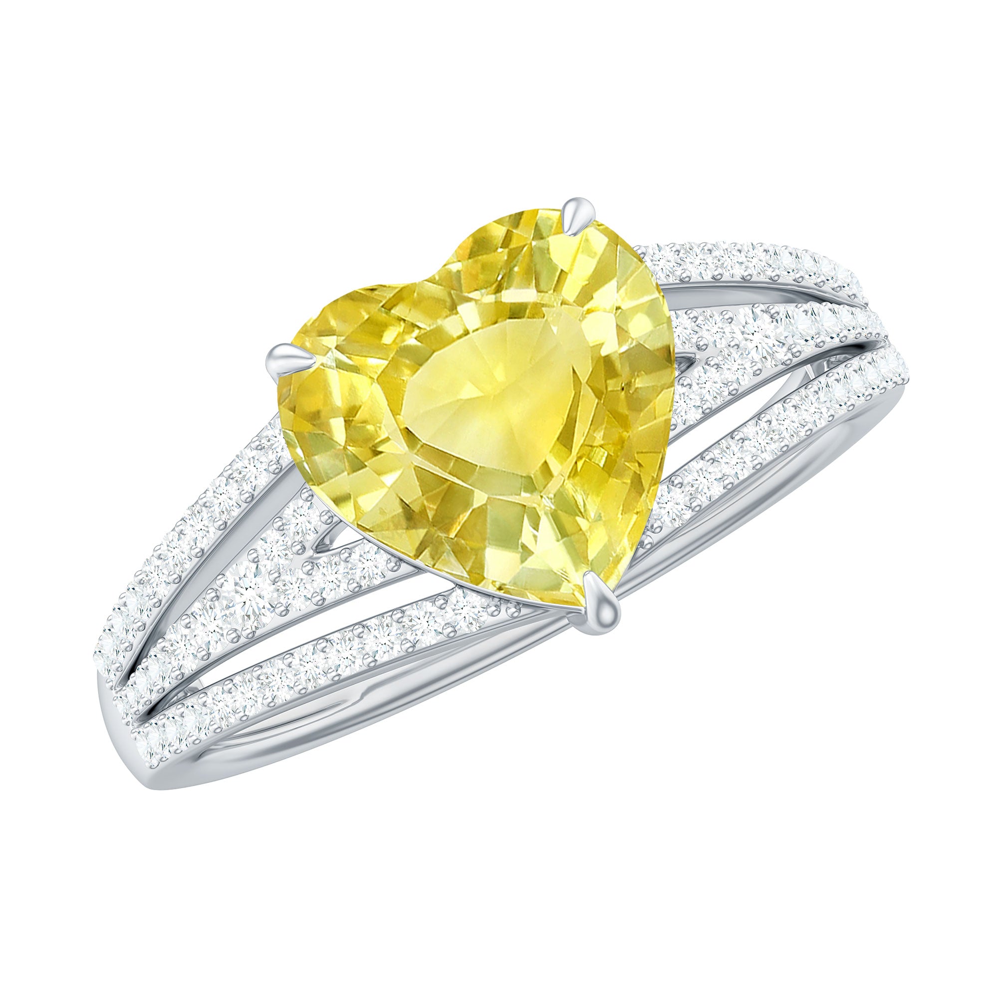 Created Yellow Sapphire Heart Engagement Ring with Diamond