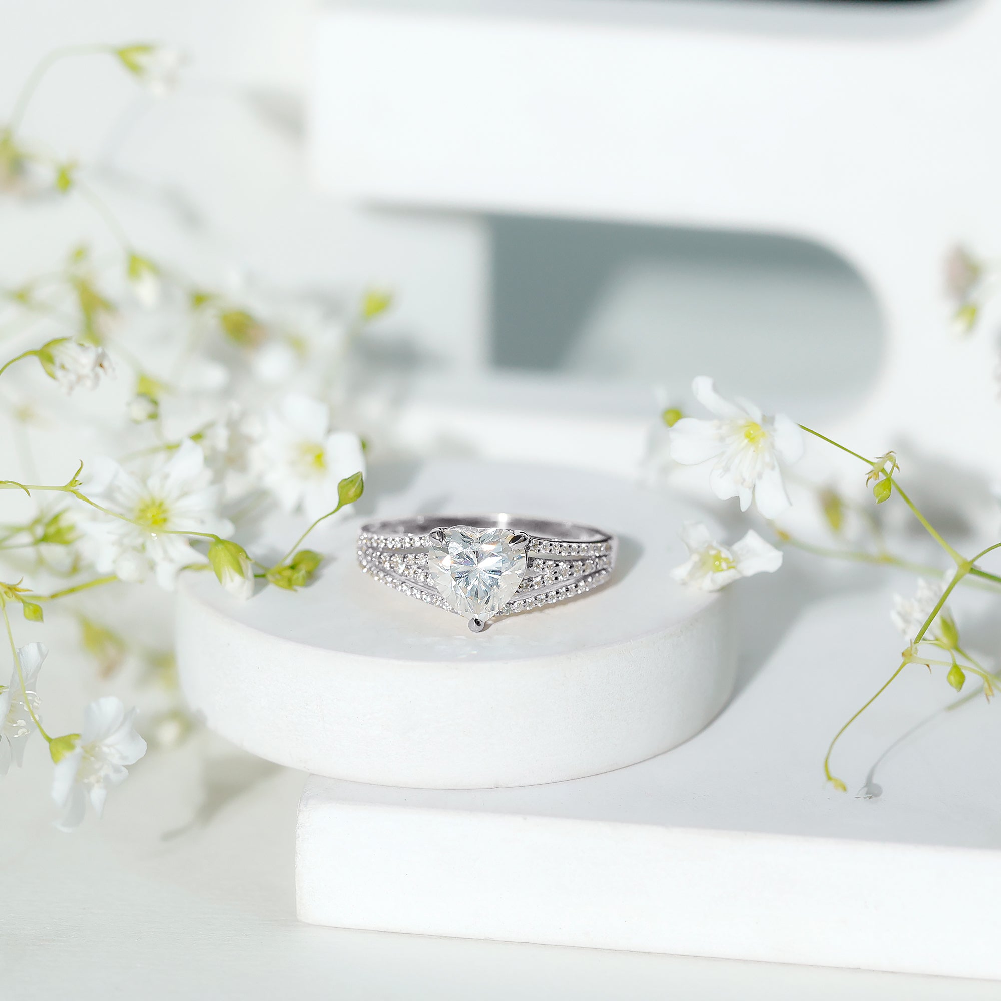 Certified Cubic Zirconia Heart Engagement Ring AAAA - Rosec Jewels