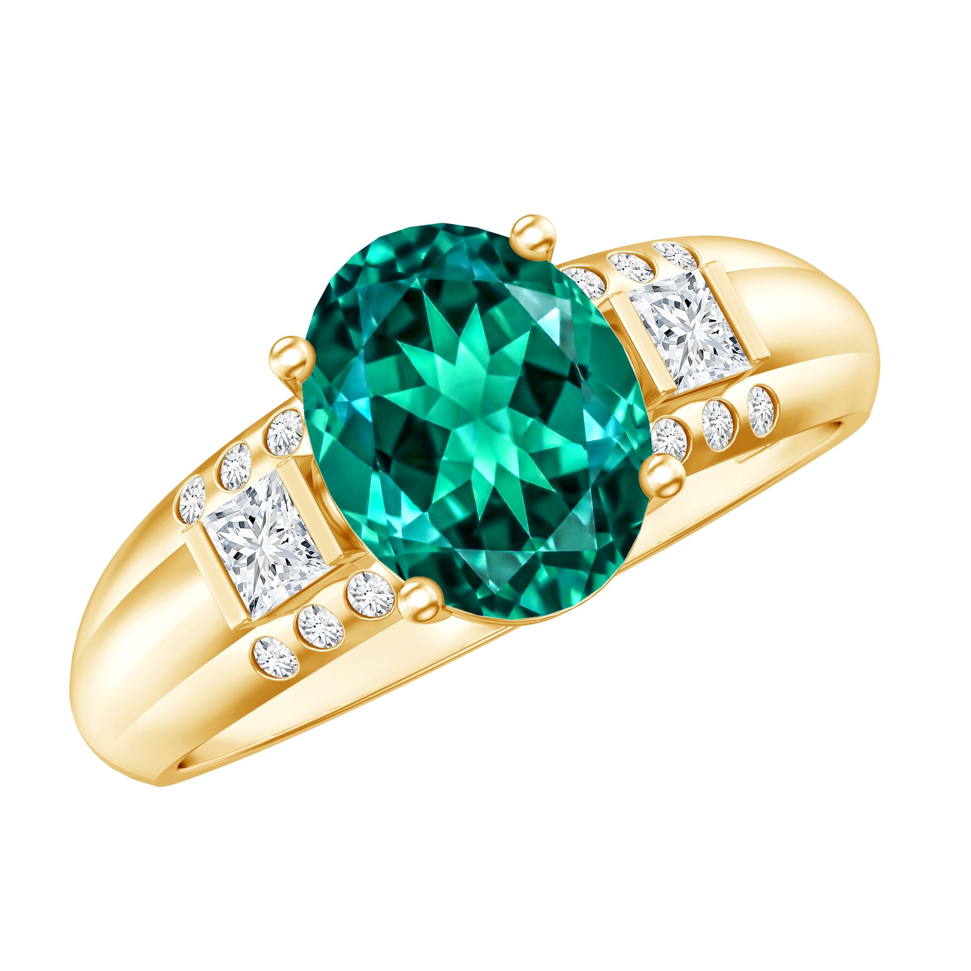 3 Carat Lab Grown Emerald Oval Engagement Ring with Diamond AAAA - Rosec Jewels