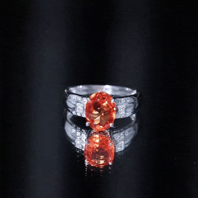 4 Carat Oval Lab Grown Orange Sapphire Statement Engagement Ring with Diamond AAAA - Rosec Jewels