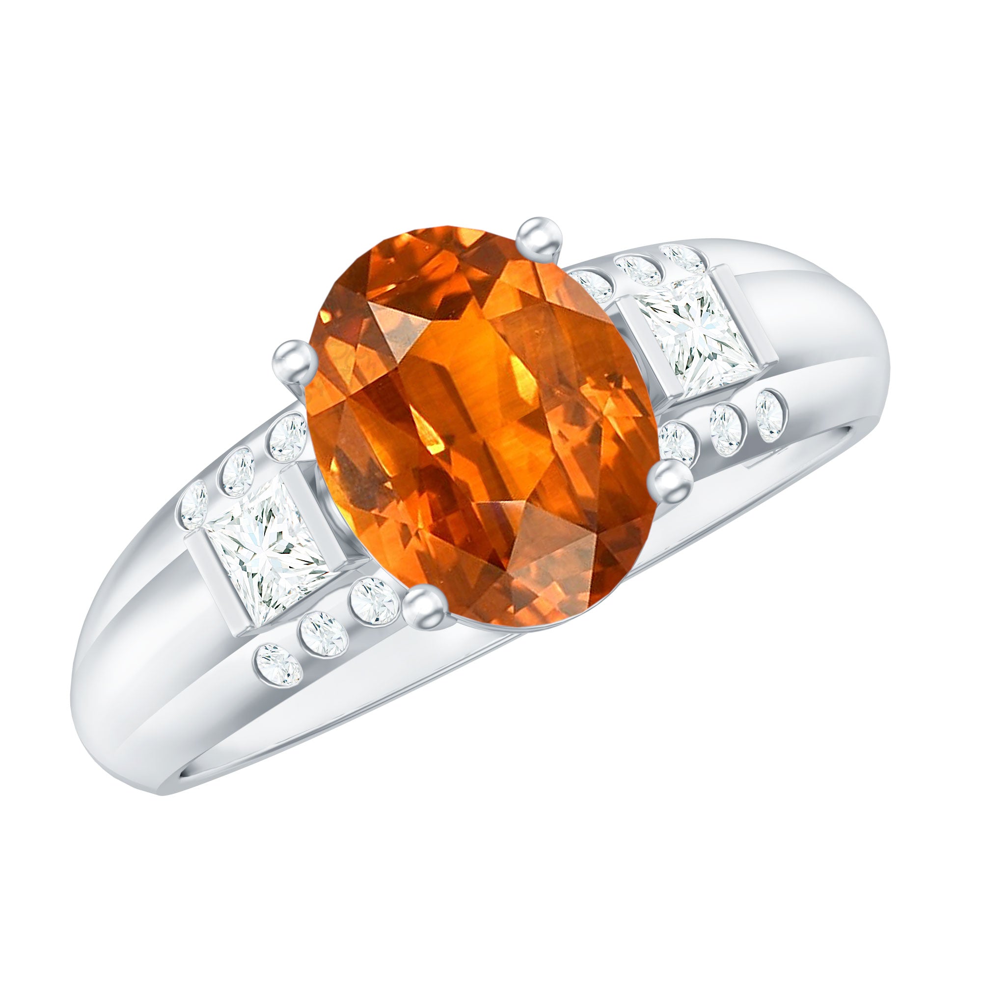 Solitaire Lab Grown Orange Sapphire Oval Engagement Ring