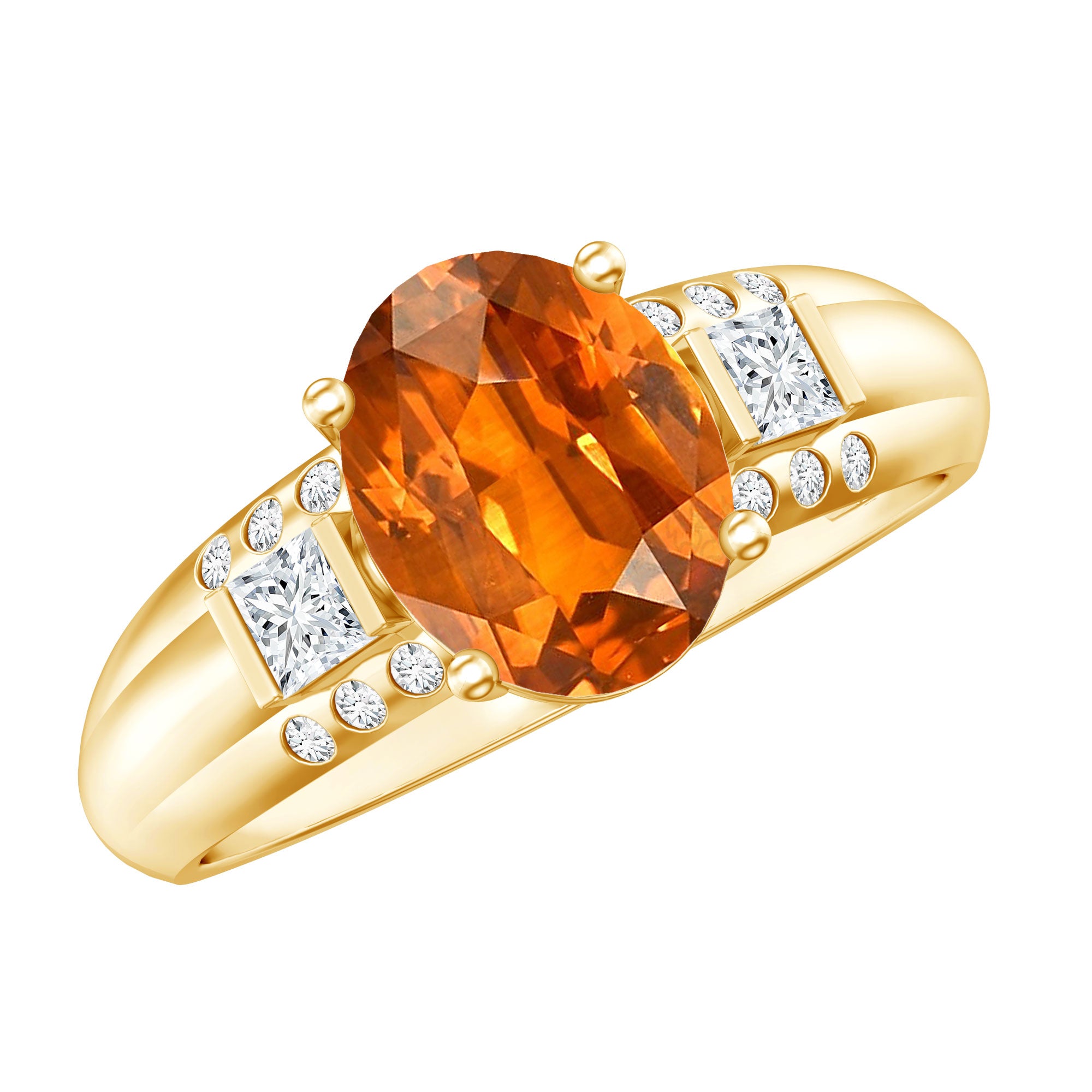4 Carat Oval Lab Grown Orange Sapphire Statement Engagement Ring with Diamond AAAA - Rosec Jewels
