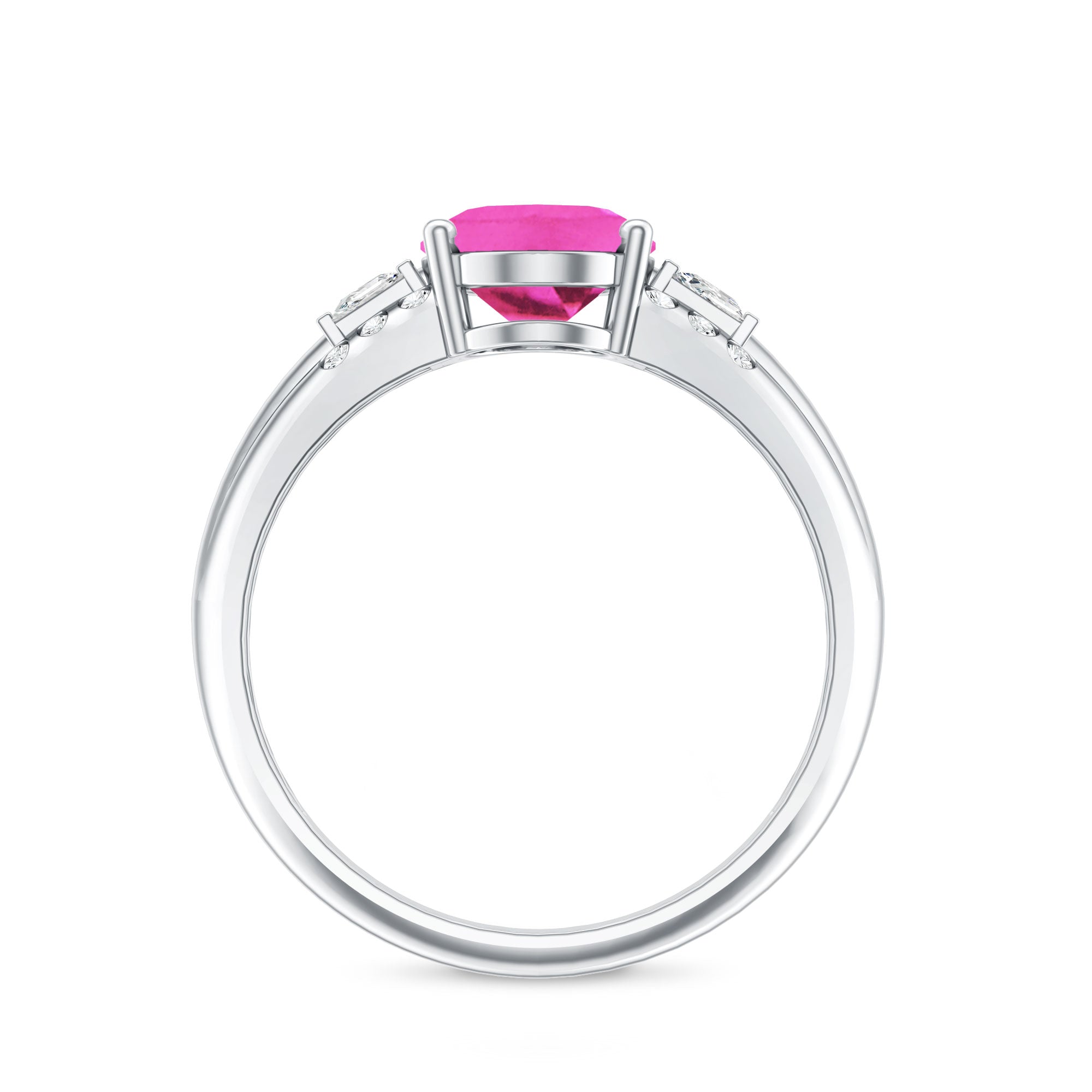 Lab Grown Pink Sapphire Oval Solitaire Engagement Ring with Diamond AAAA - Rosec Jewels