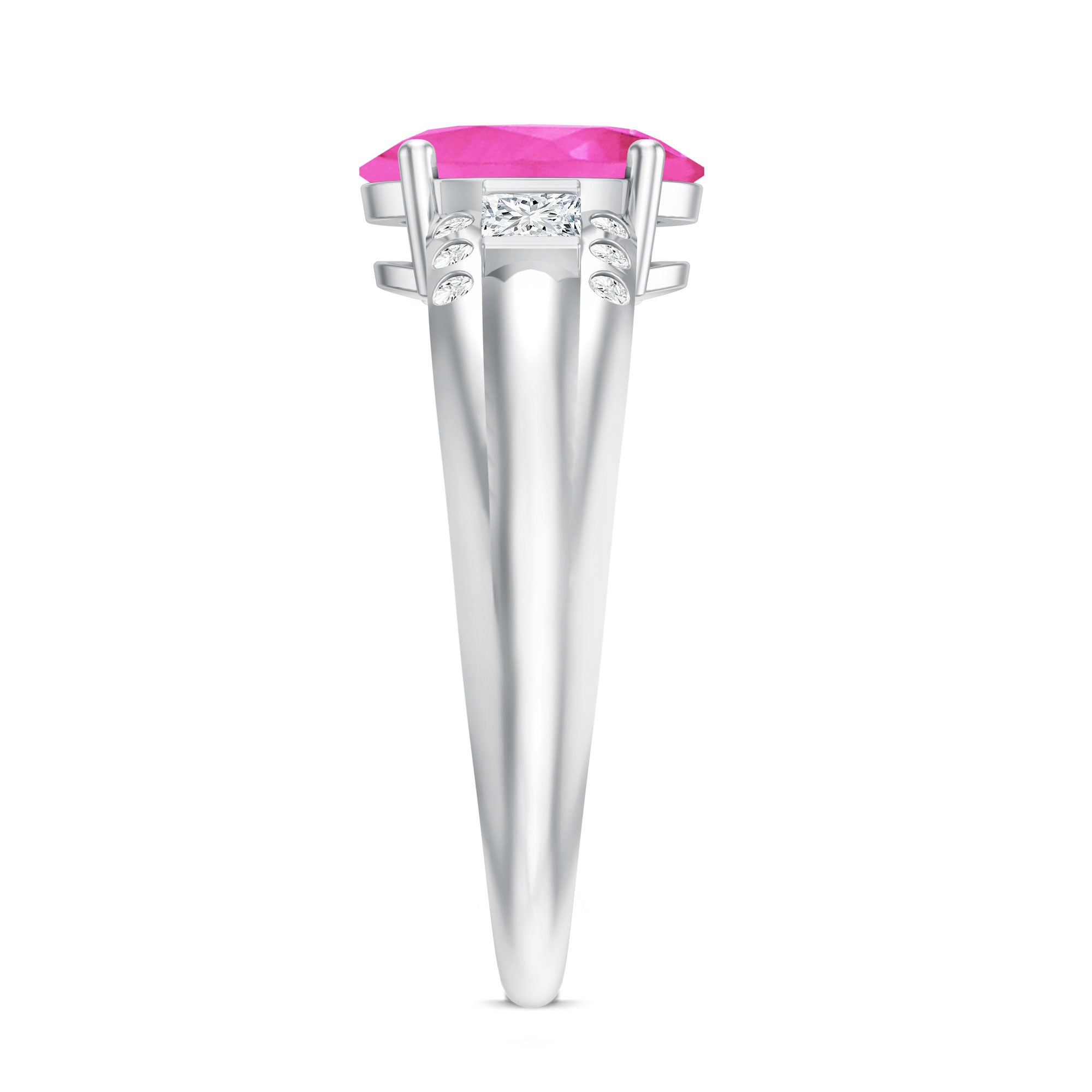Lab Grown Pink Sapphire Oval Solitaire Engagement Ring with Diamond AAAA - Rosec Jewels