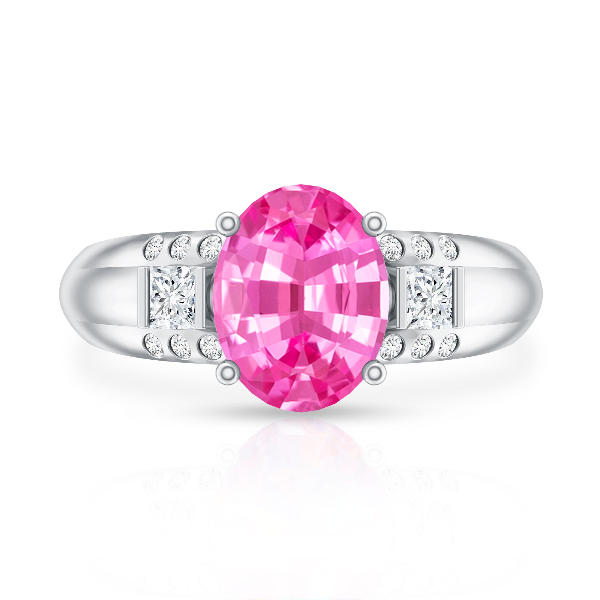 Lab Grown Pink Sapphire Oval Solitaire Engagement Ring with Diamond AAAA - Rosec Jewels