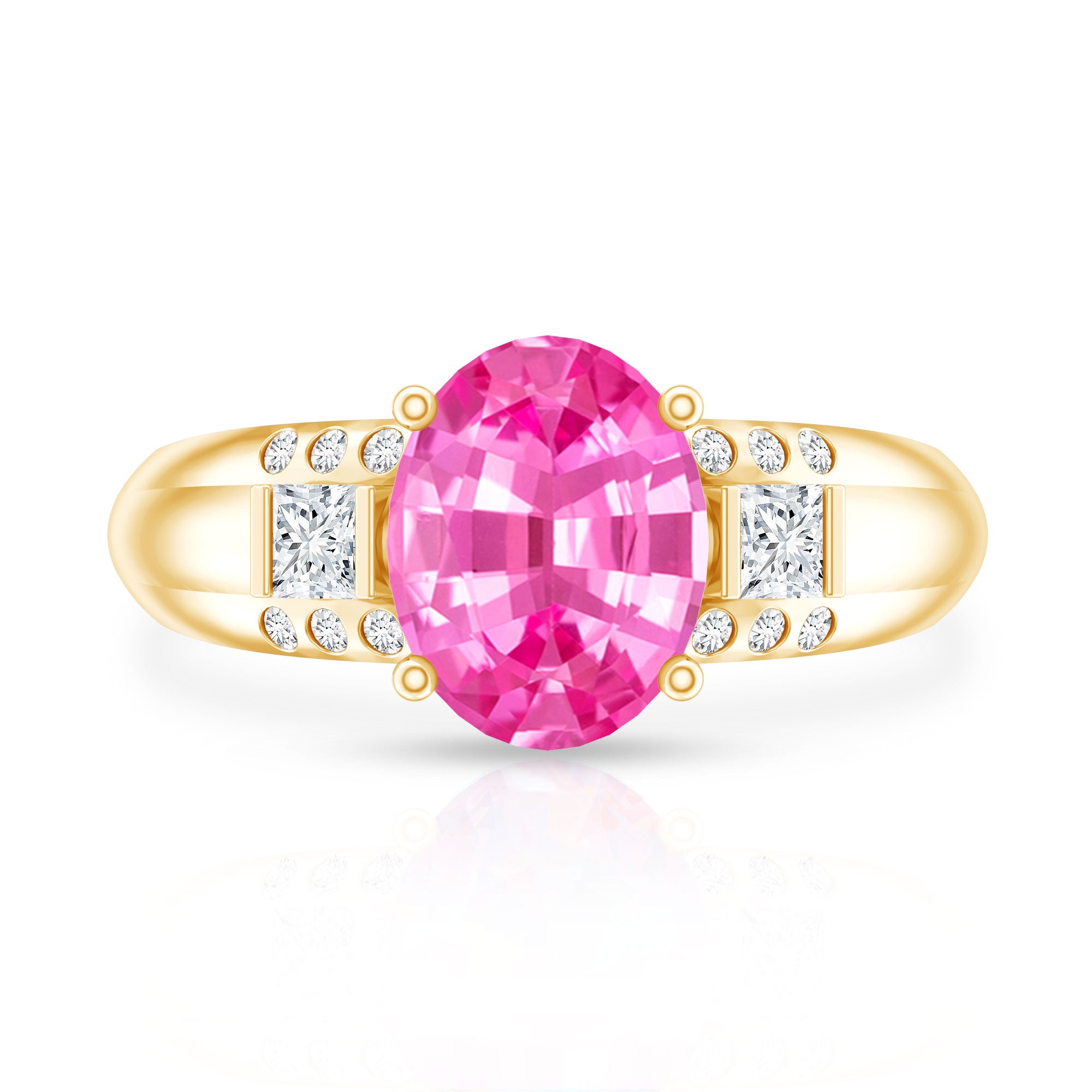 Lab Grown Pink Sapphire Oval Solitaire Engagement Ring with Diamond AAAA - Rosec Jewels