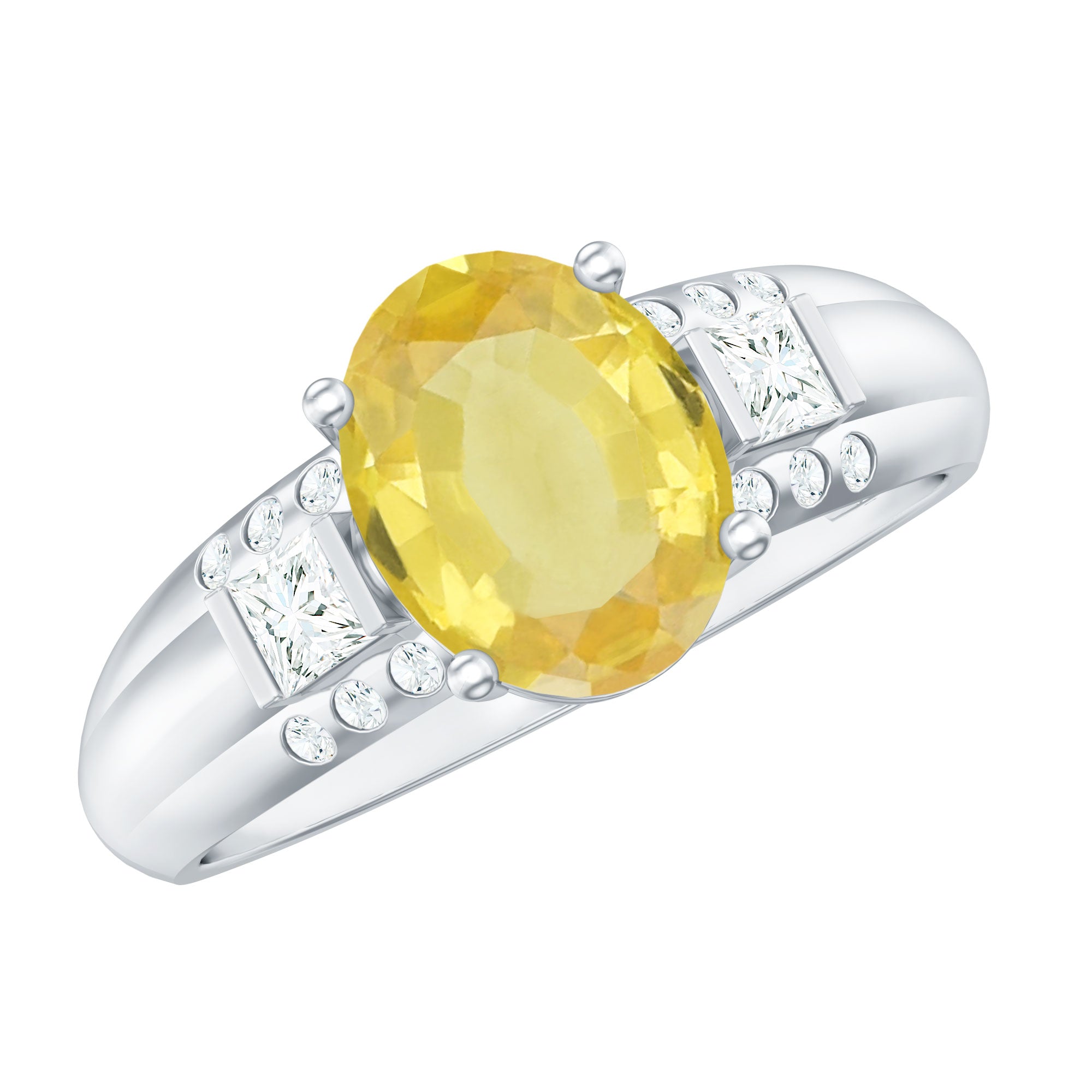 Oval Created Yellow Sapphire Solitaire Engagement Ring with Diamond