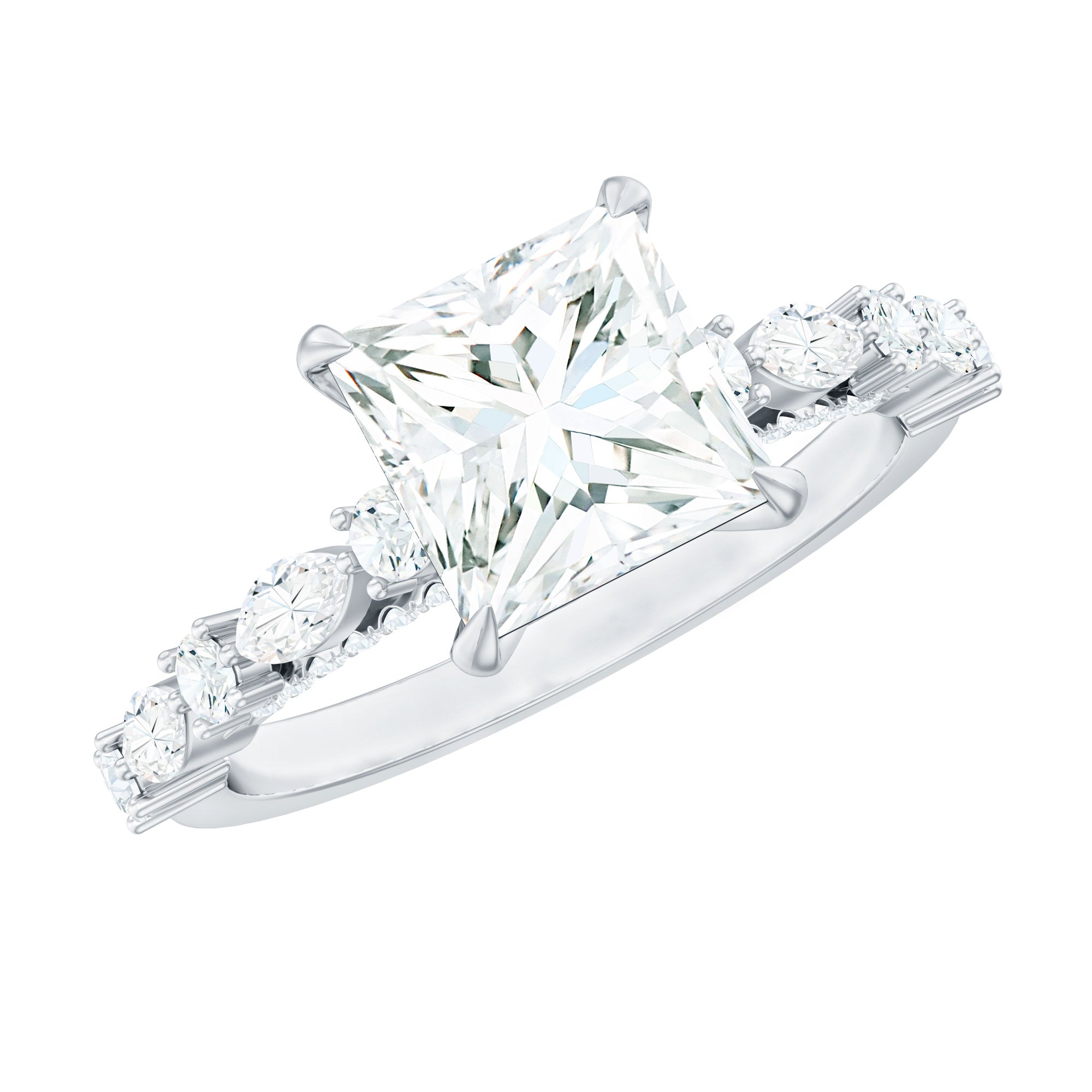 Certified Moissanite Solitaire Engagement Ring with Side Stones