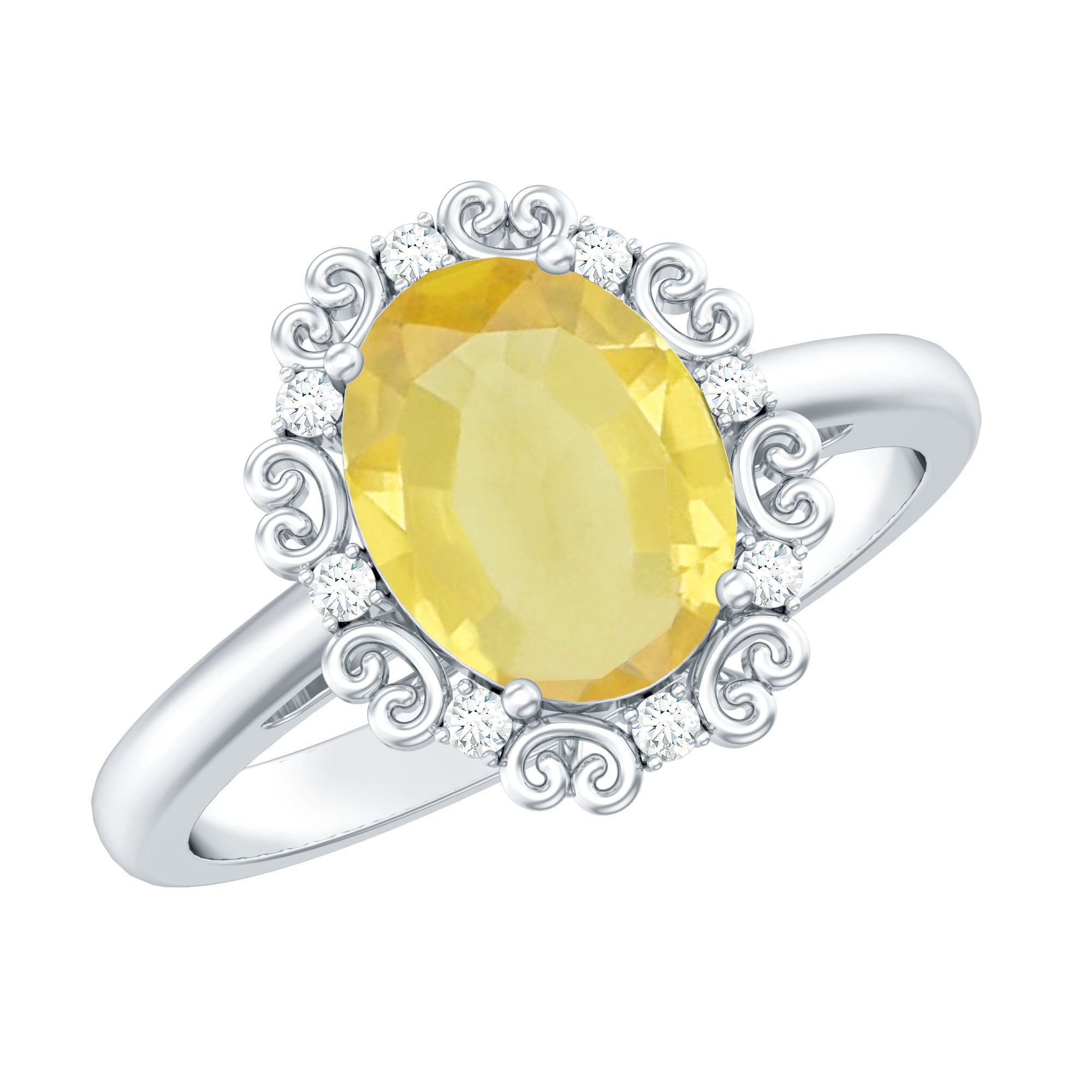 Vintage Inspired Lab Grown Yellow Sapphire Oval Engagement Ring