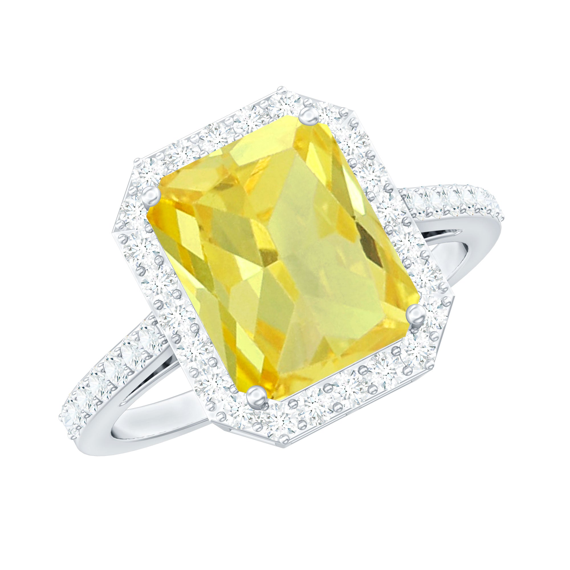 Lab Grown Yellow Sapphire Emerald Cut Engagement Ring with Diamond