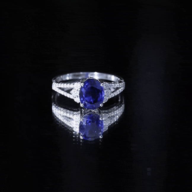 Certified 4 Carat Lab Grown Blue Sapphire Oval Engagement Ring with Diamond Split Shank AAAA - Rosec Jewels