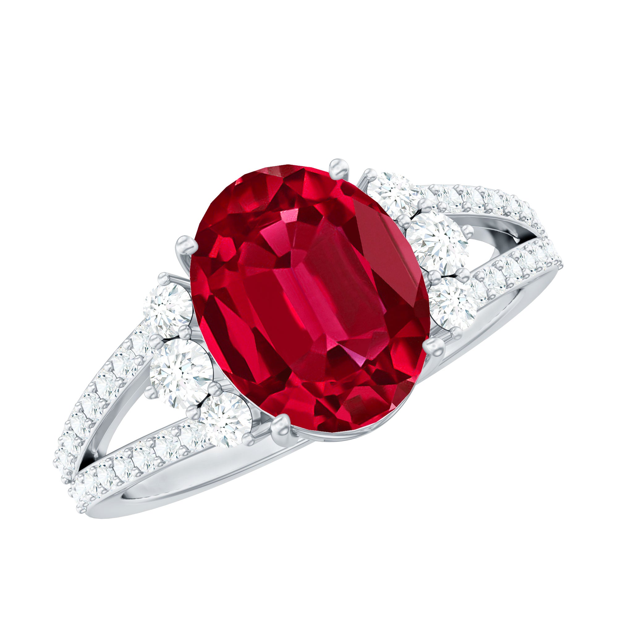 Certified Lab Grown Ruby Oval Engagement Ring With Moissanite