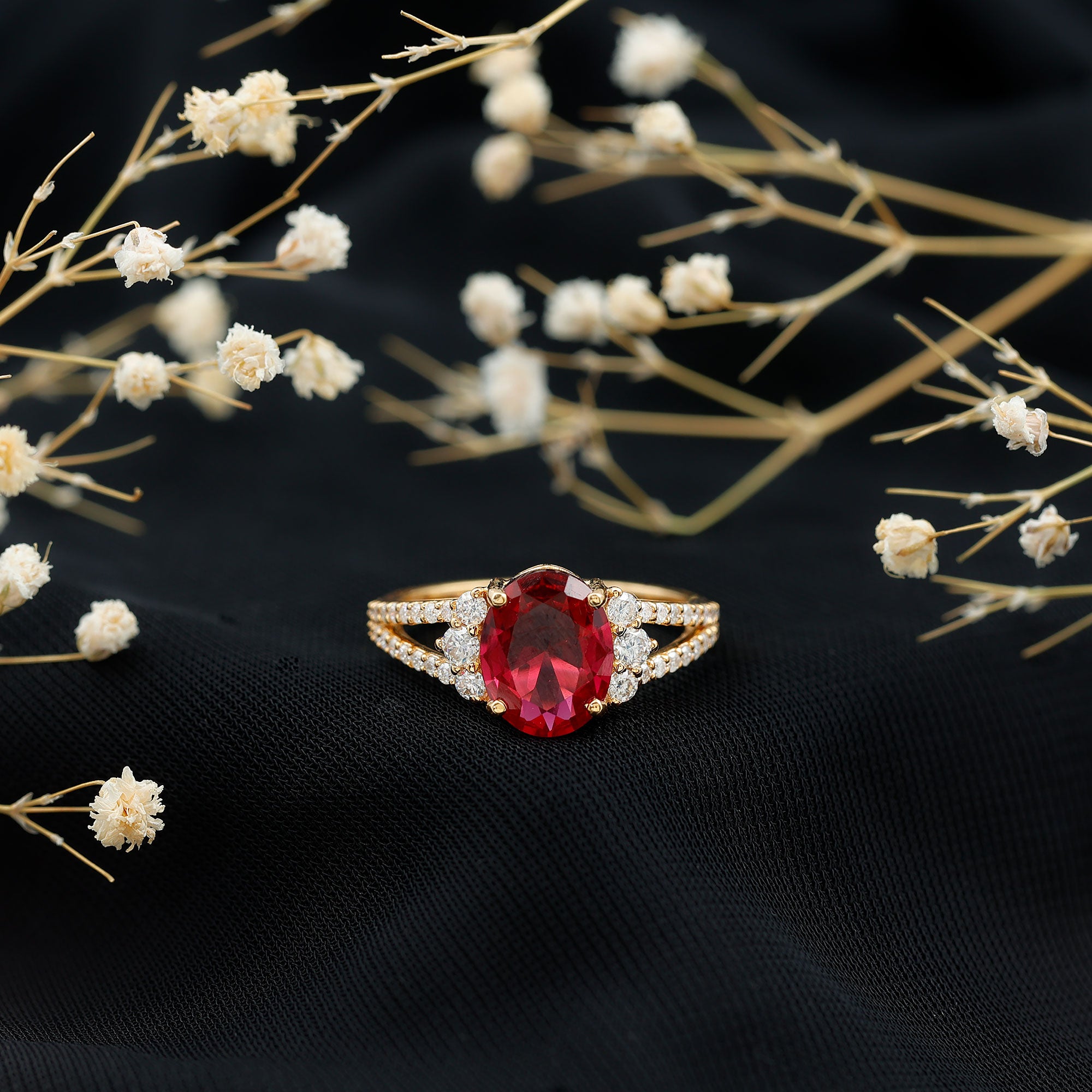 Certified 4 Carat Lab Grown Ruby Oval Engagement Ring With Diamond AAAA - Rosec Jewels